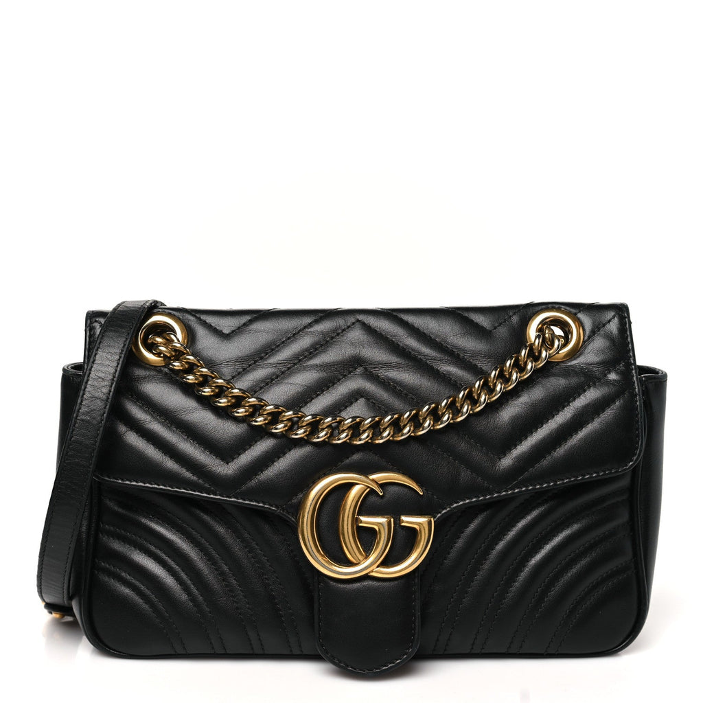 Calfskin Matelasse Small GG Marmont Shoulder Bag Black