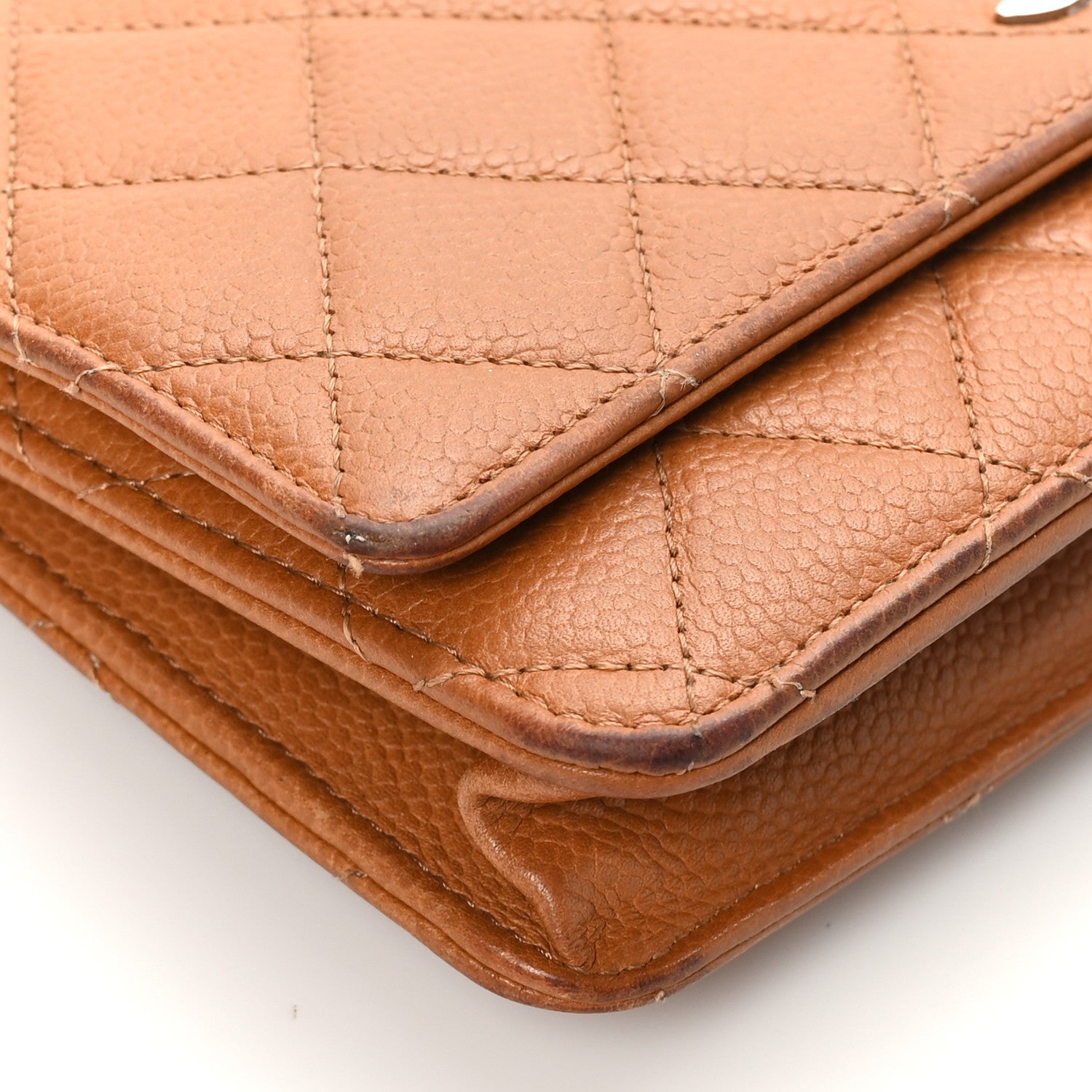 Caviar Quilted Wallet On Chain WOC Light Brown