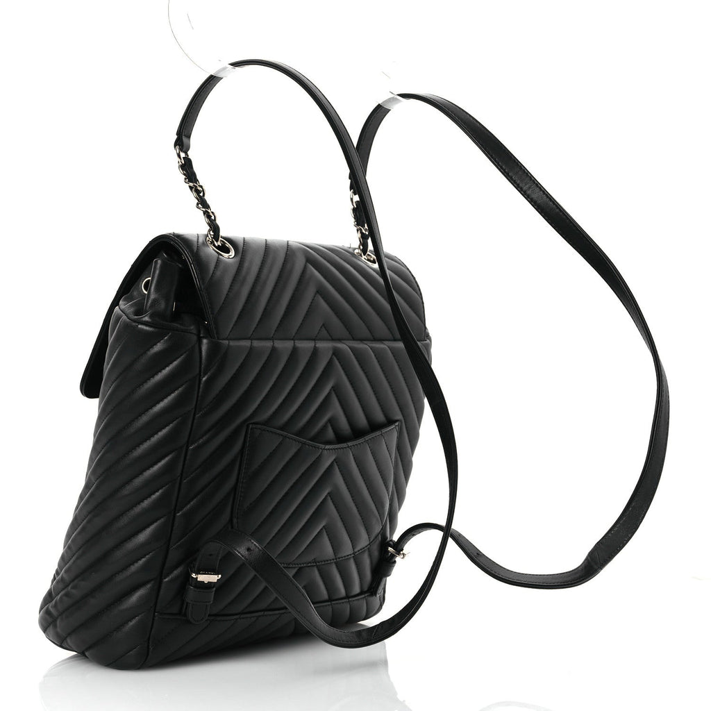Calfskin Chevron Quilted Large Urban Spirit Backpack Black