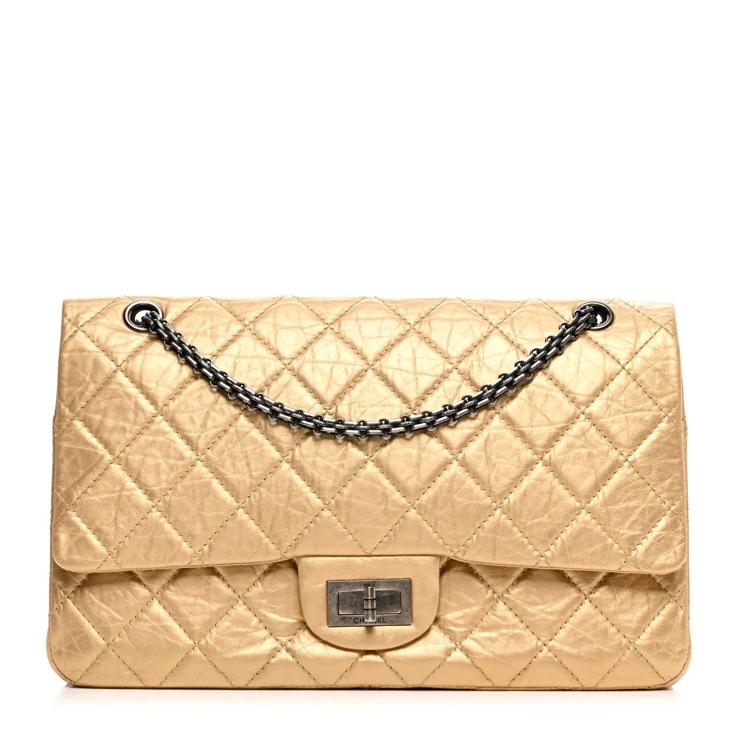 Metallic Aged Calfskin Quilted 2.55 Reissue 227 Flap Pale Gold