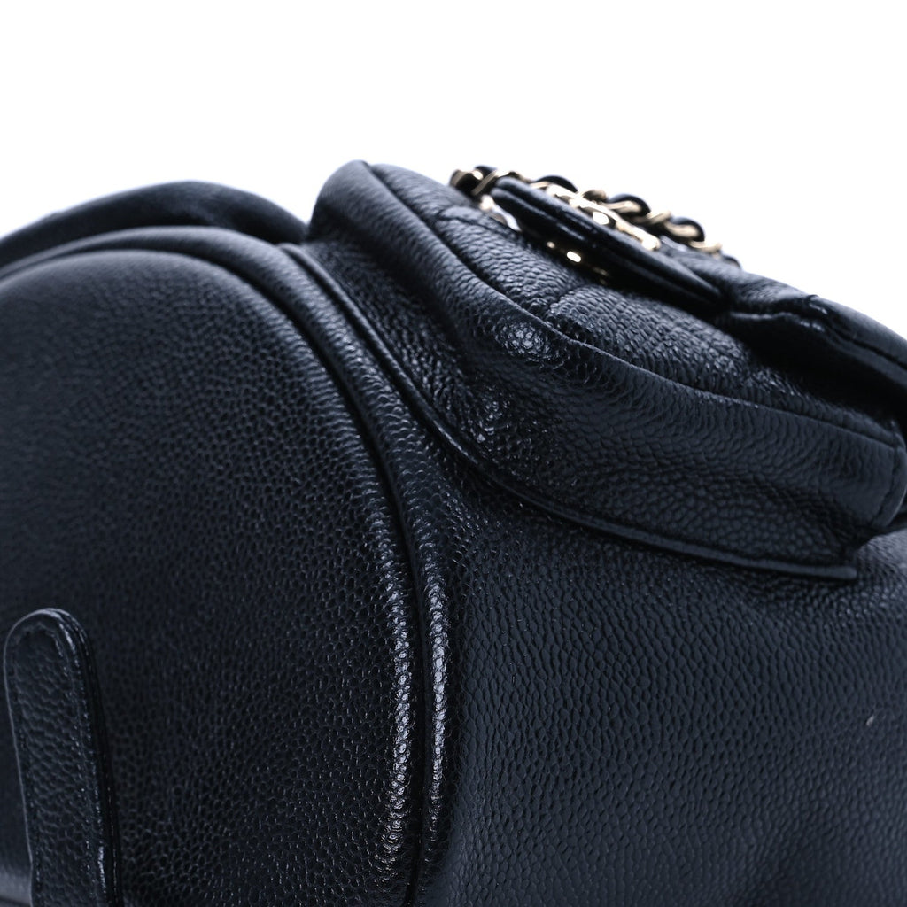 Shiny Caviar Quilted Small Duma Pockets Drawstring Backpack Black