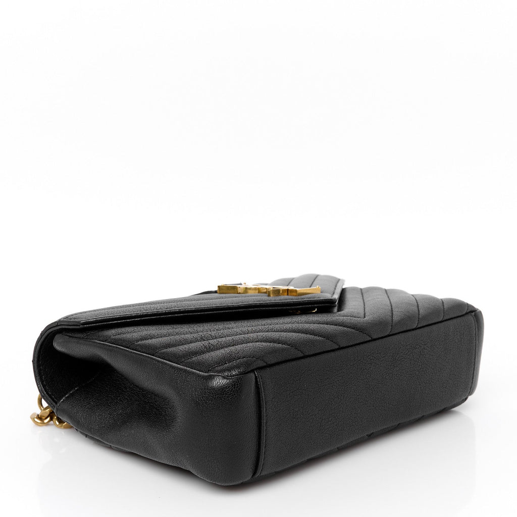 Sheepskin Matelasse Chevron Monogram Medium College Bag Black