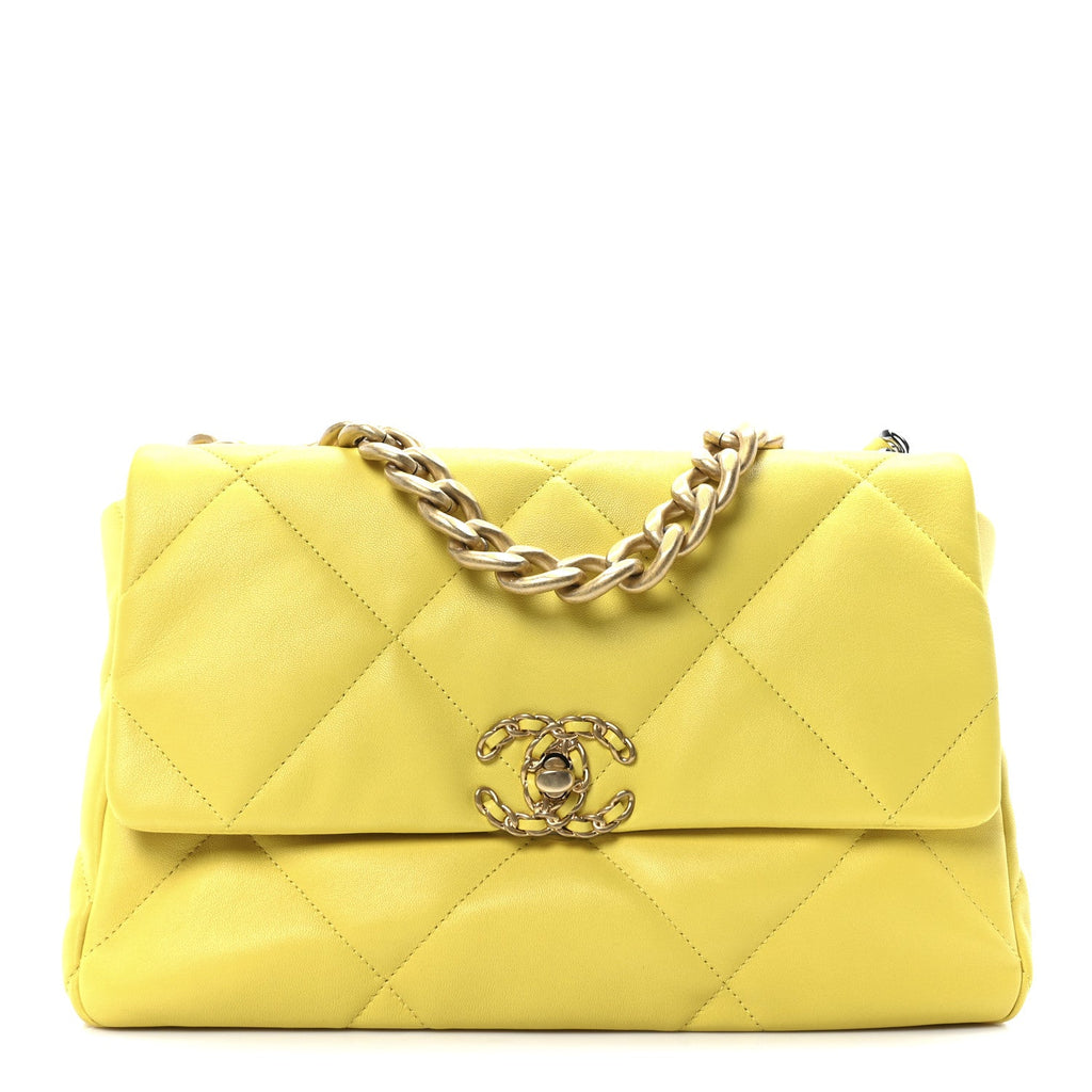Lambskin Quilted Large Chanel 19 Flap Yellow