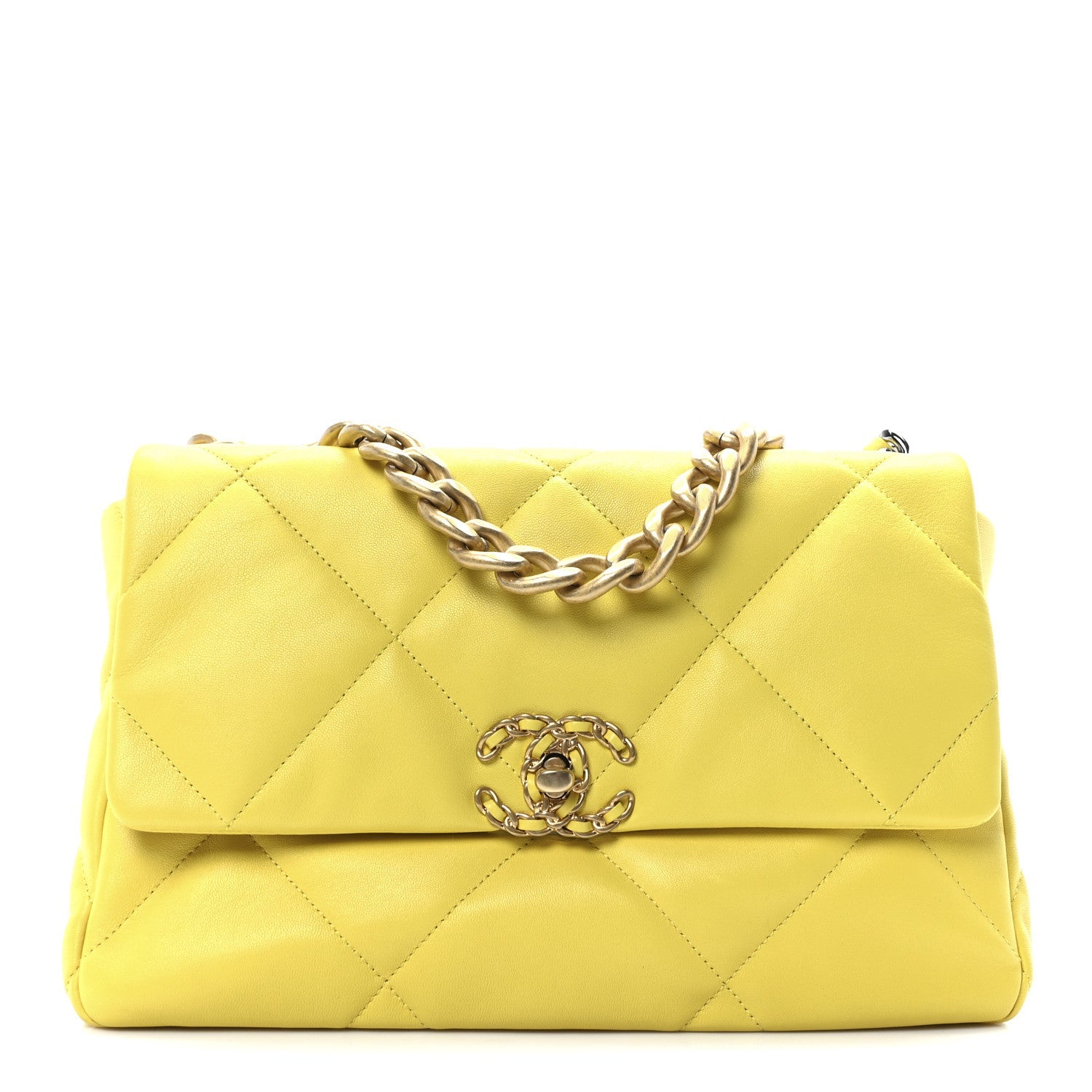Lambskin Quilted Large Chanel 19 Flap Yellow