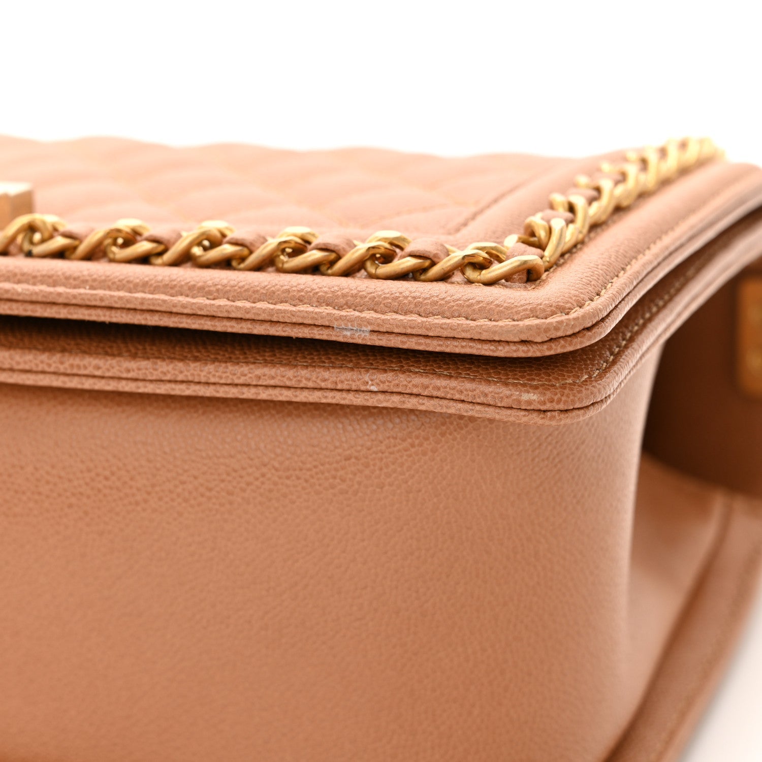 Caviar Quilted Chain Around Medium Boy Flap Beige