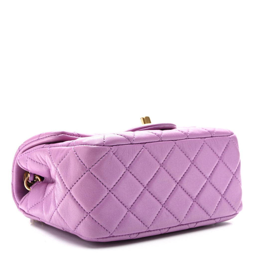 Lambskin Quilted Mini CC Pearl Crush Flap Purple