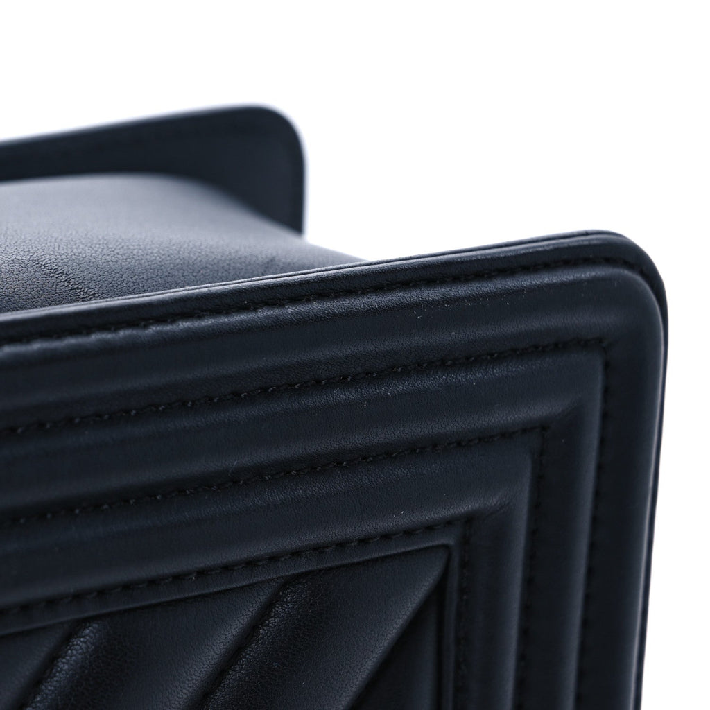 Calfskin Chevron Quilted Medium Boy Flap Black
