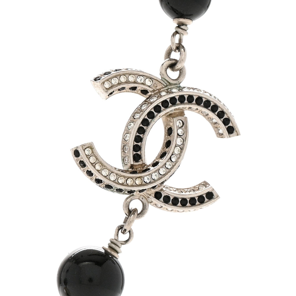 Pearl Crystal Bead CC Necklace Silver Black