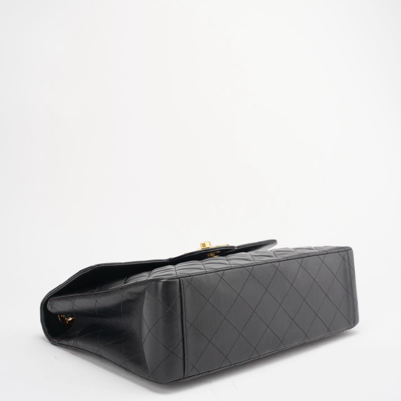 Chanel Vintage Black Maxi Classic Flap Bag Lambskin 1991-1994