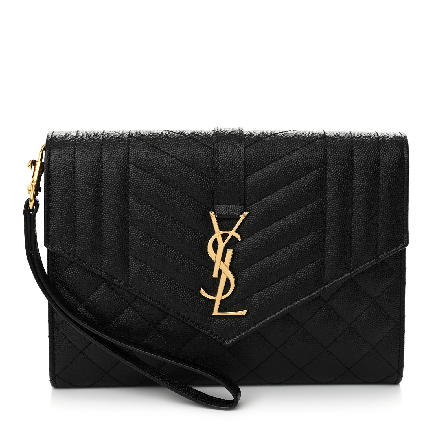 Grain De Poudre Textured Mixed Matelasse Triquilt Monogram Clutch Black