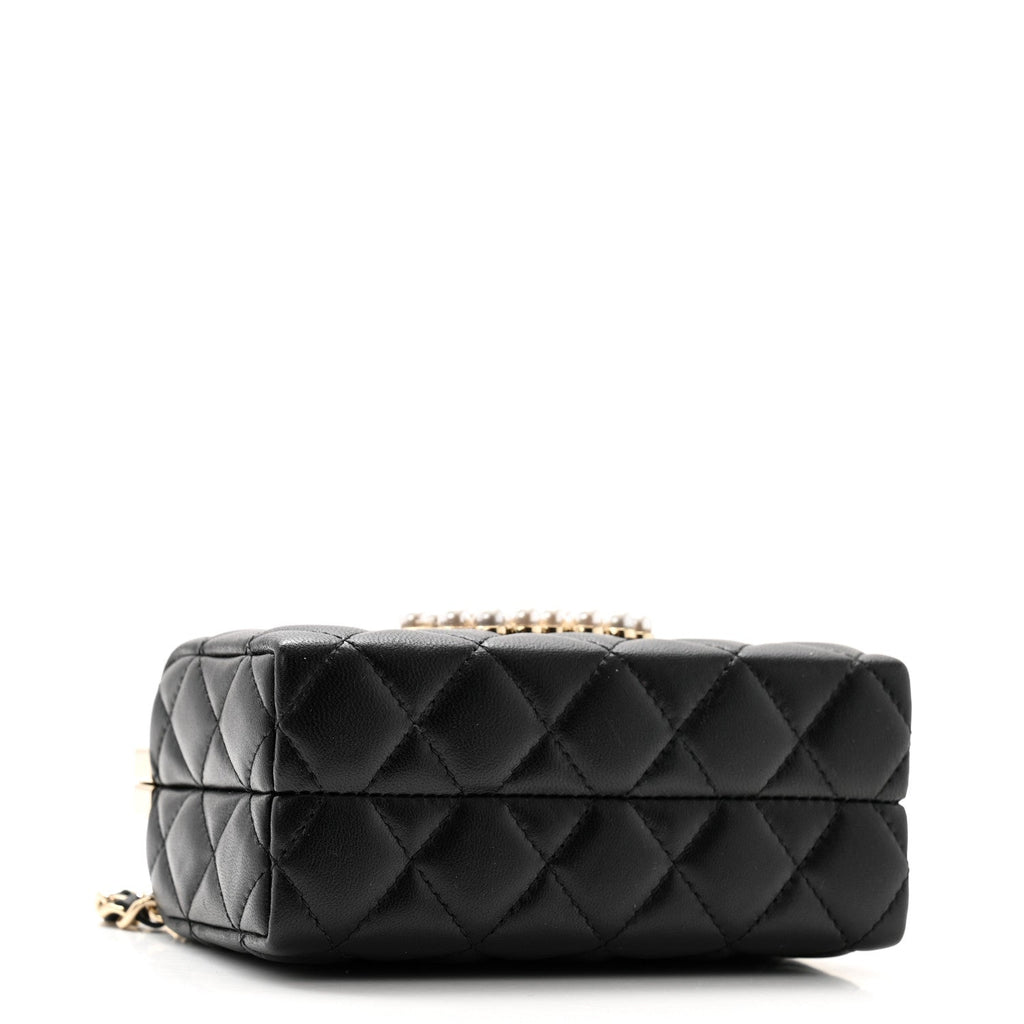 Lambskin Quilted Pearl CC Vanity Case Black