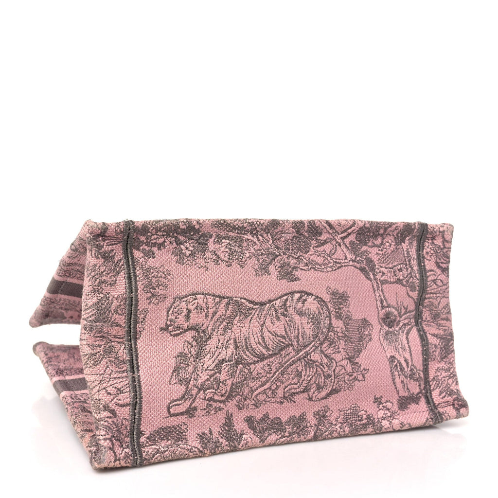 Canvas Embroidered Small Dioriviera Toile De Jouy Book Tote Pink