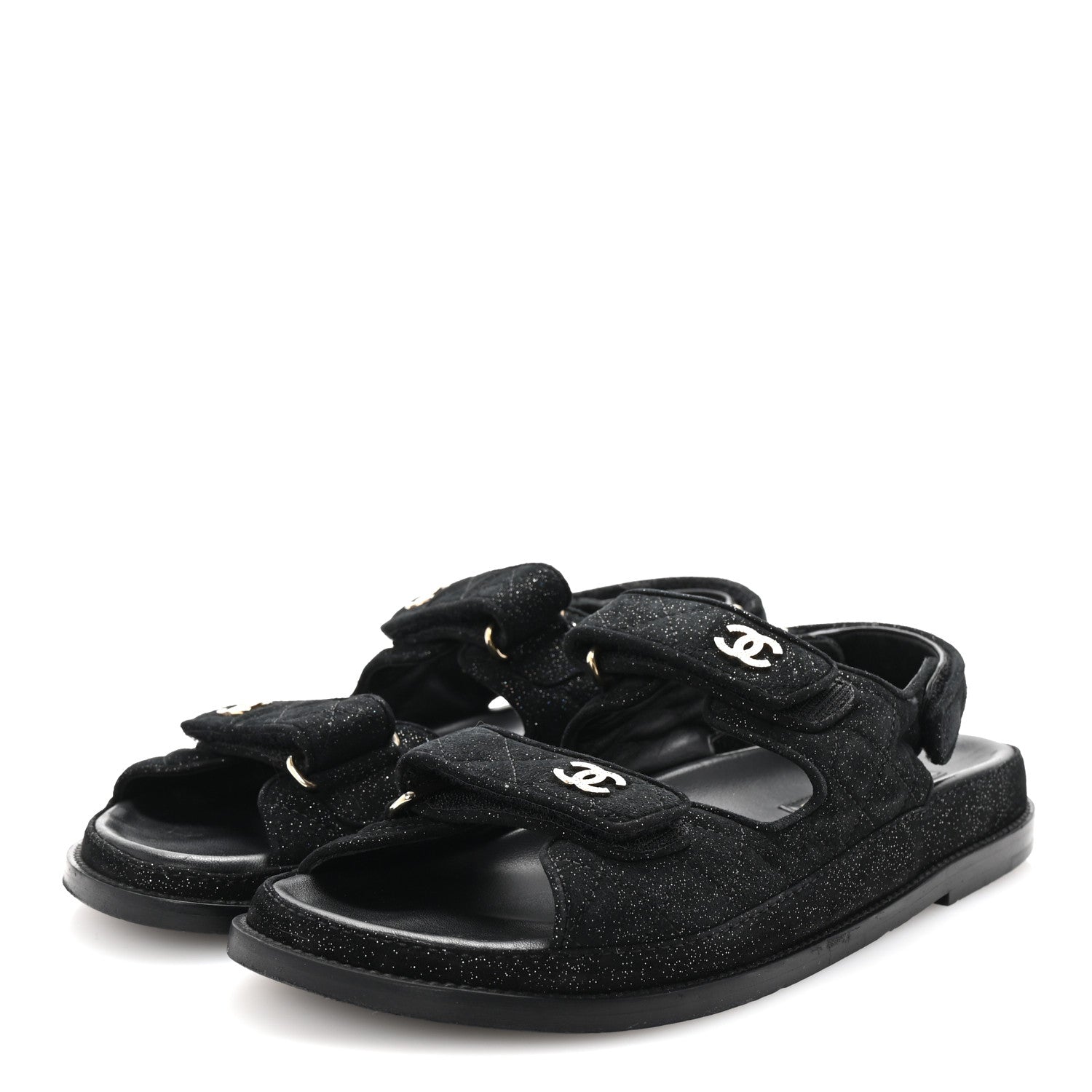 Suede Calfskin Glitter Crystal Velcro Dad Sandals 40 Black
