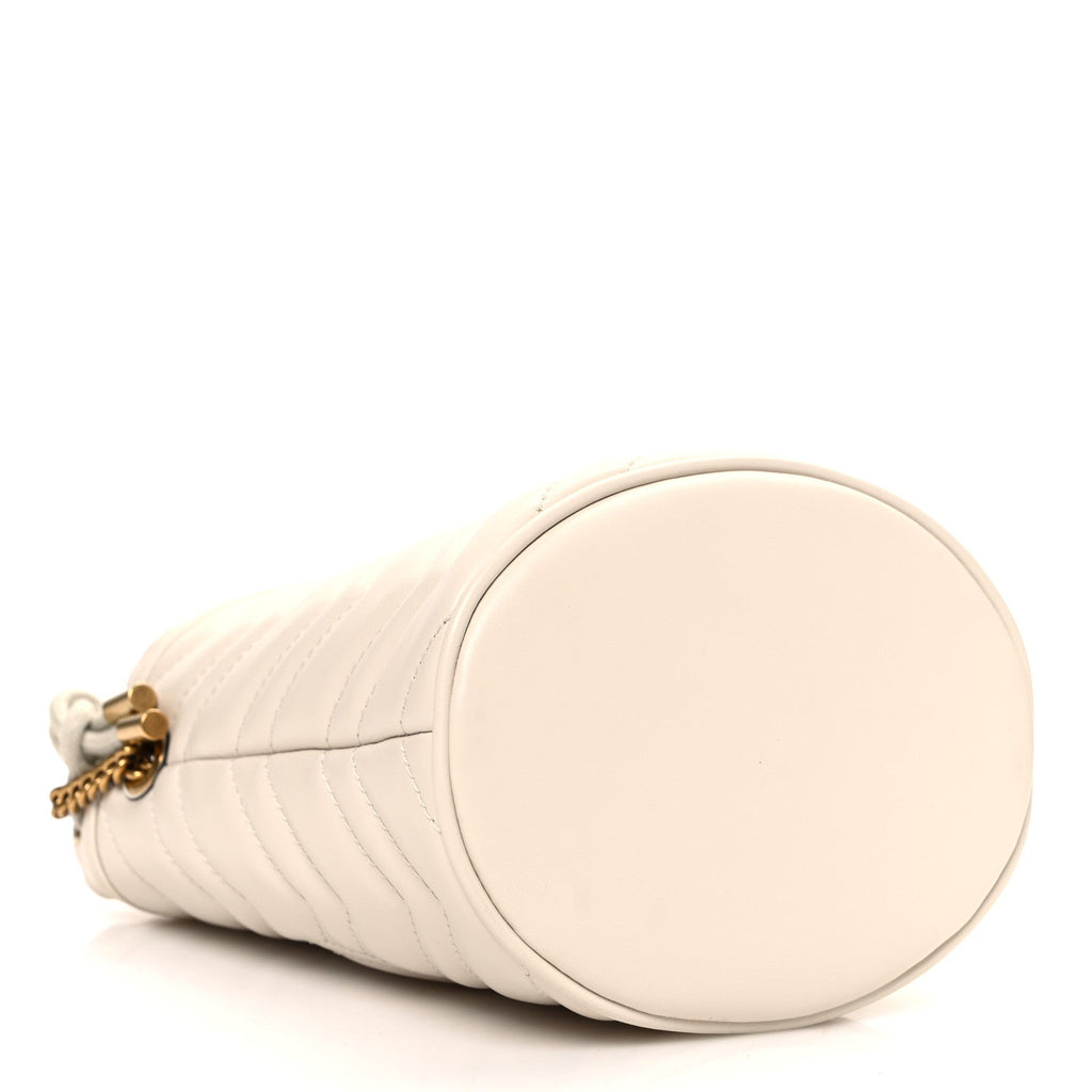 Calfskin Matelasse Mini GG Marmont 2.0 Bucket Bag White