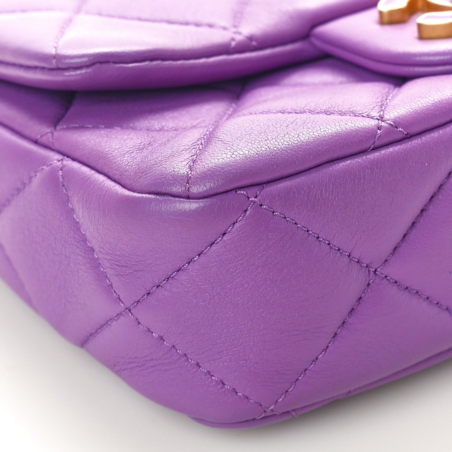 Lambskin Enamel Quilted Mini Pending CC Square Flap Purple
