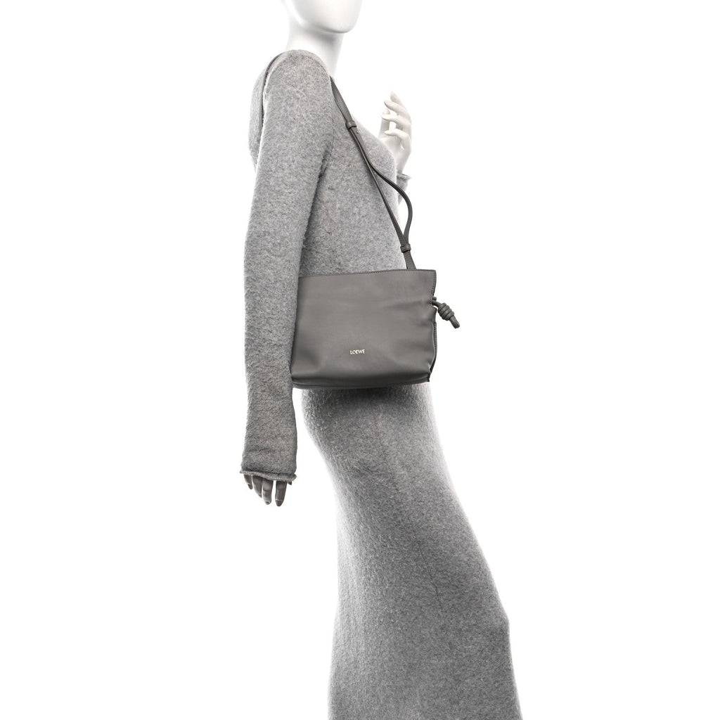 Calfskin Mini Flamenco Knot Clutch Pearl Grey