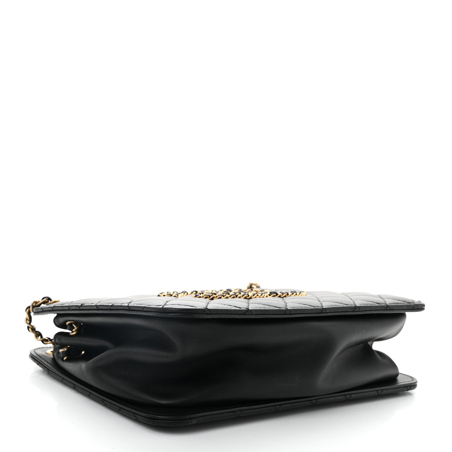 Calfskin Quilted CC Chain Accordion Tote Black