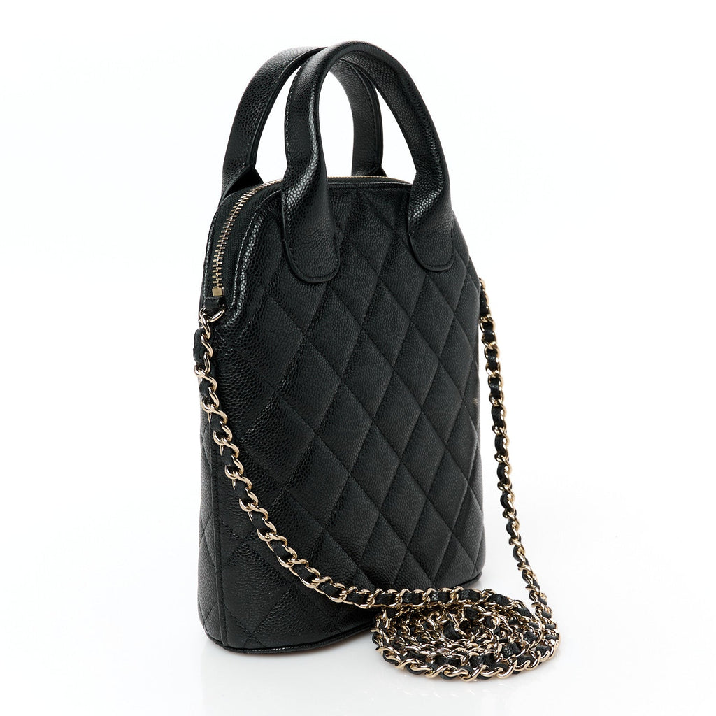 Caviar Quilted Top Handle Clutch With Chain Black