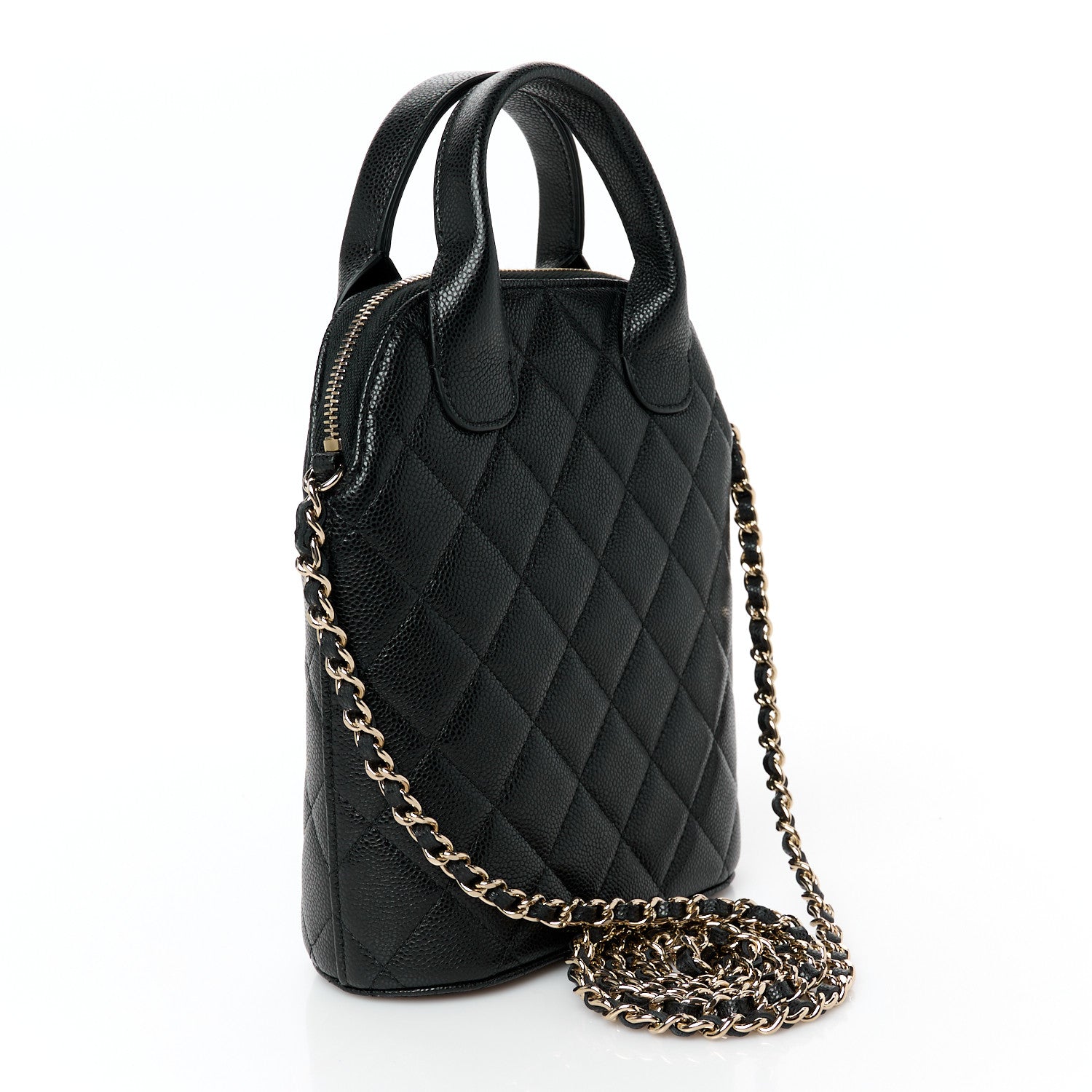 Caviar Quilted Top Handle Clutch With Chain Black