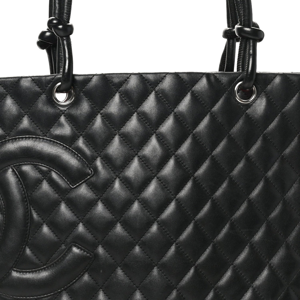 Calfskin Quilted Large Cambon Tote Black