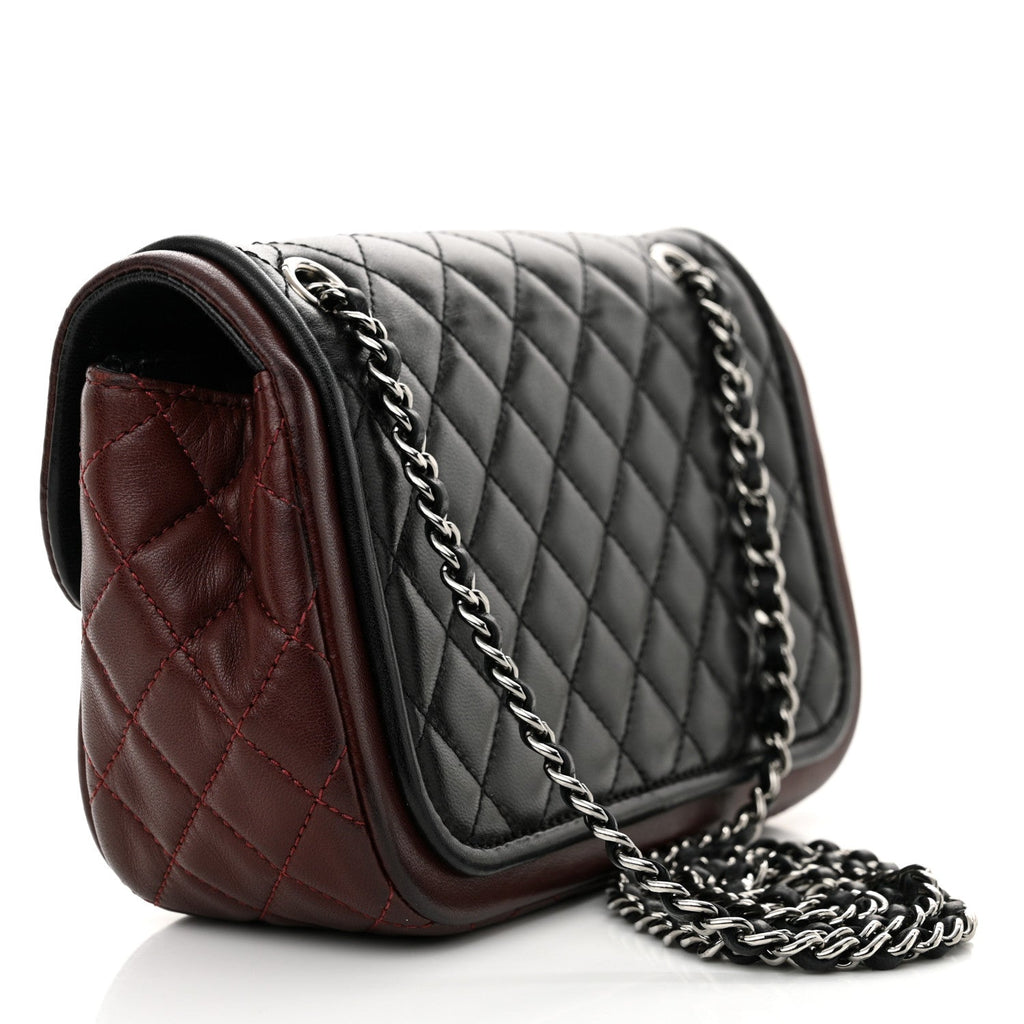 Lambskin Classic Twist Mini Rectangular Flap Black Burgundy