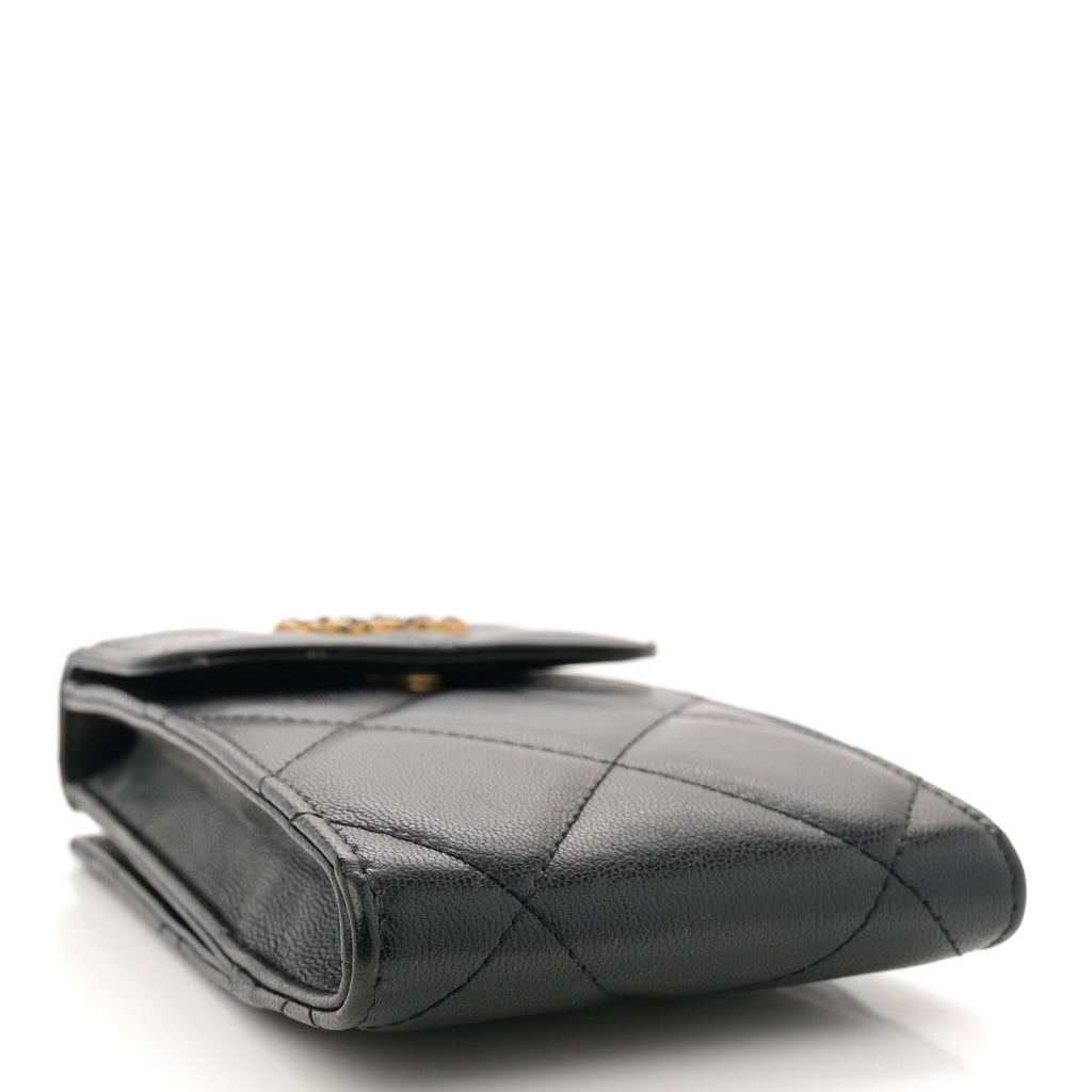 Lambskin Quilted Chanel 19 Phone Holder With Chain Black