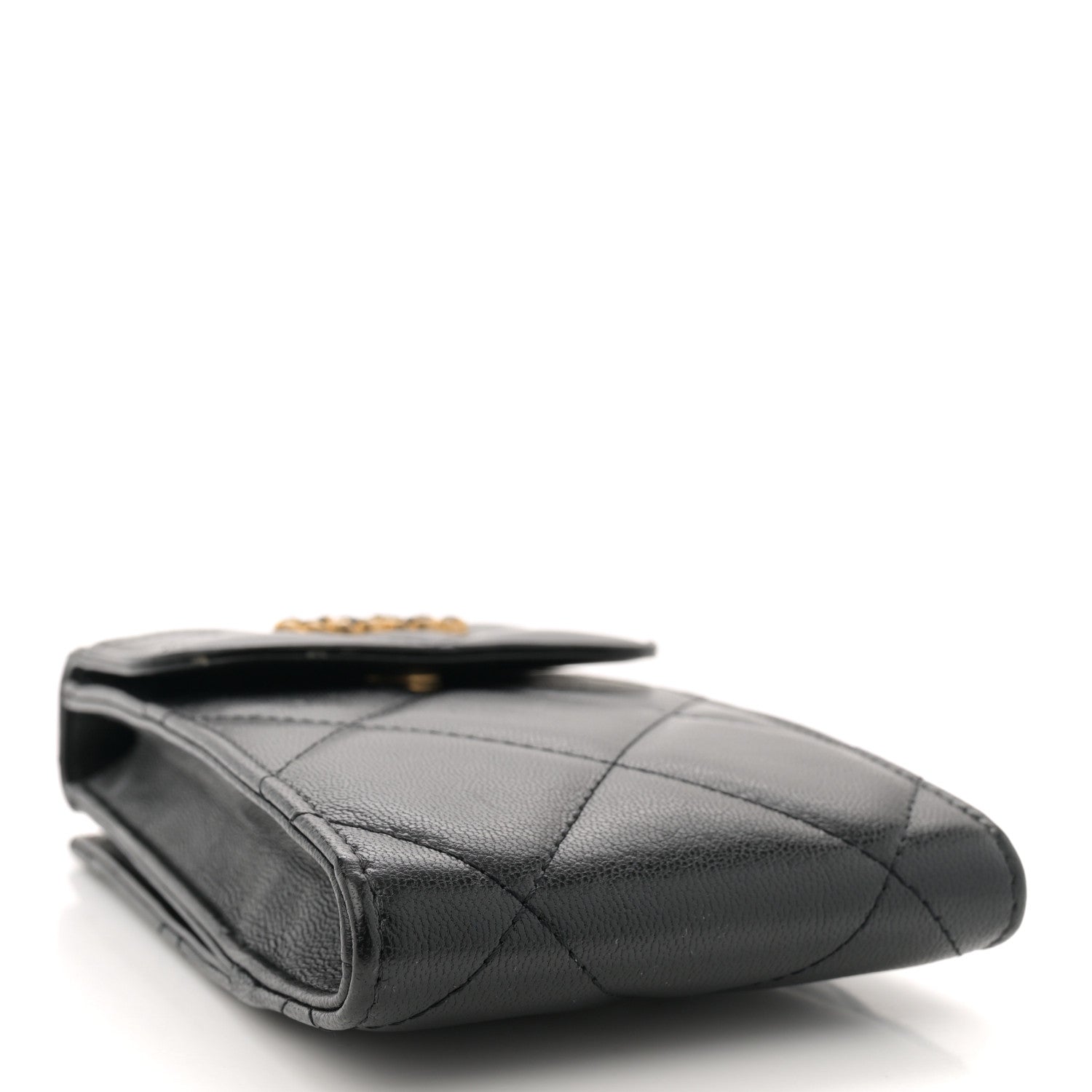 Lambskin Quilted Chanel 19 Phone Holder With Chain Black