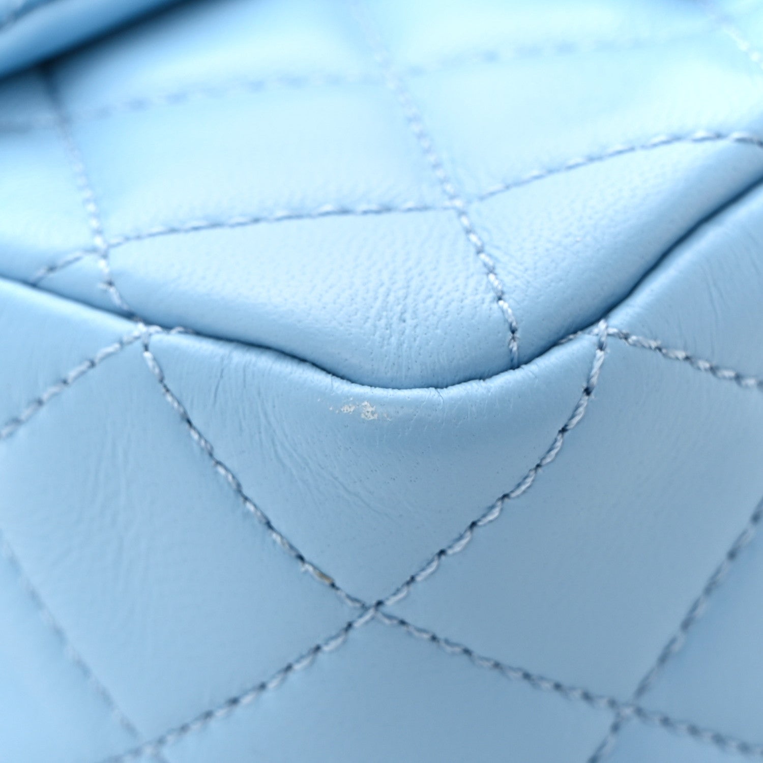 Lambskin Quilted Mini Pearl Crush Flap Light Blue