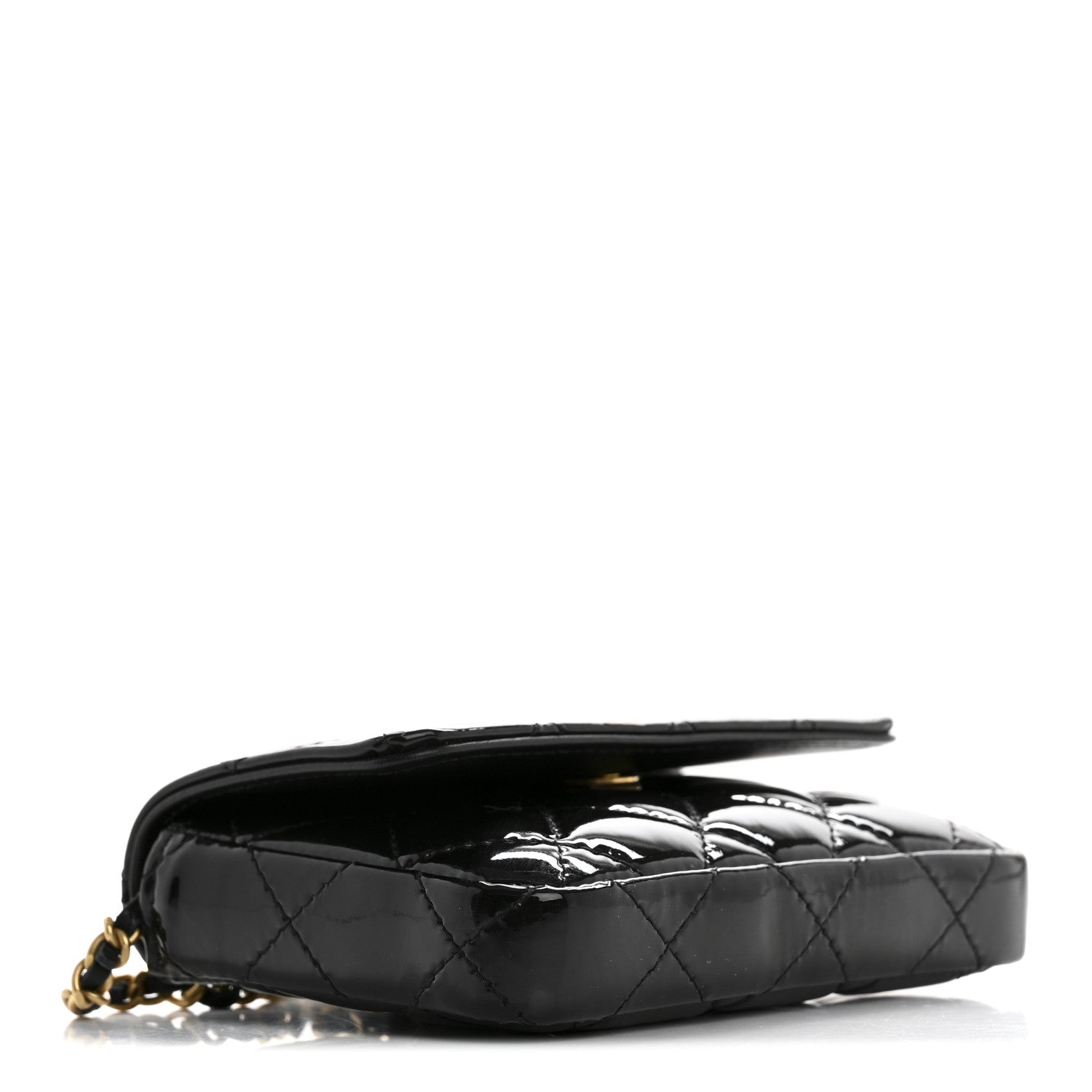 Patent Enamel Quilted Coco Hearts Clutch With Chain Black