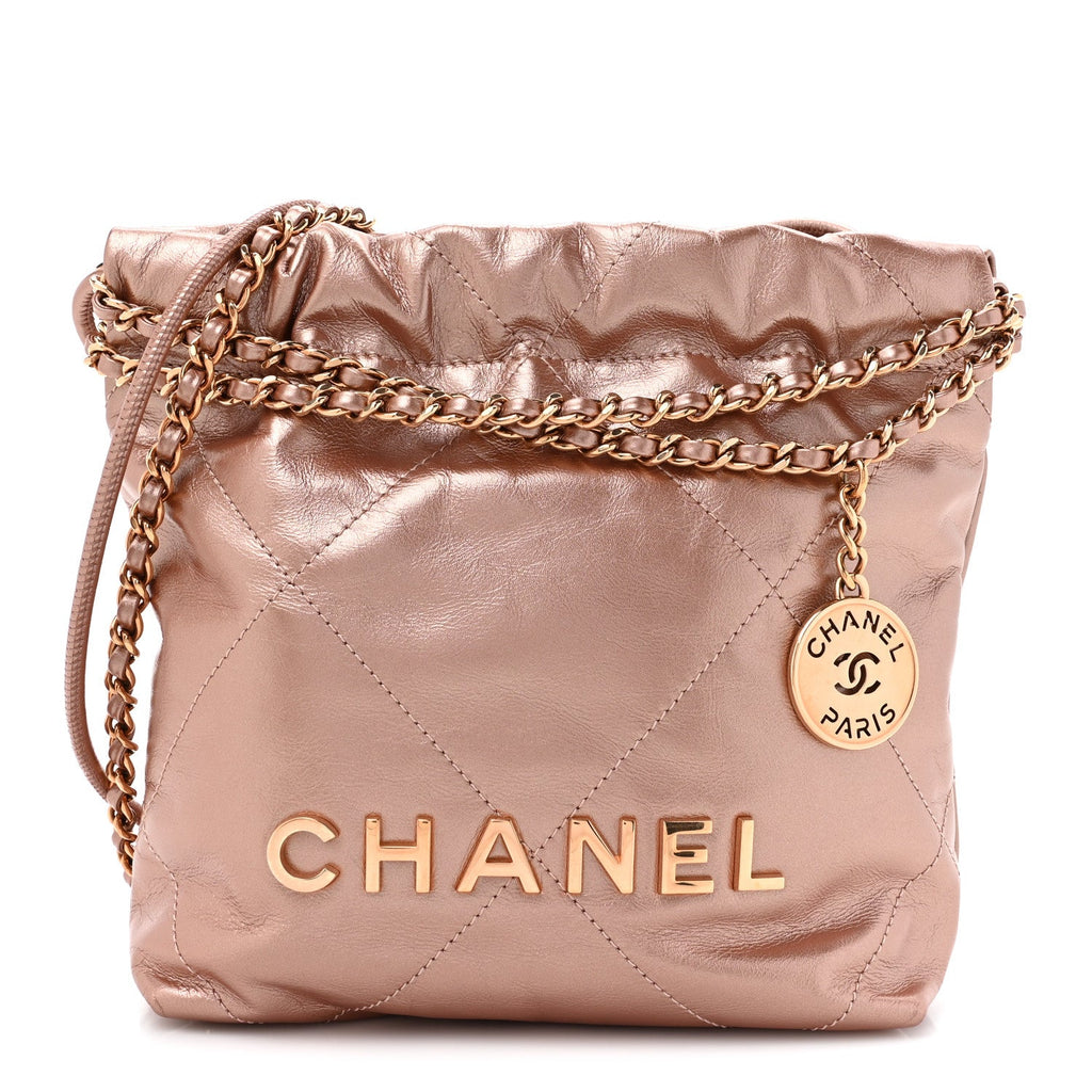 Metallic Calfskin Quilted Mini Chanel 22 Copper