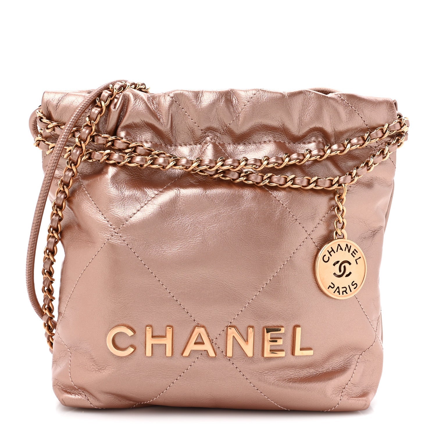 Metallic Calfskin Quilted Mini Chanel 22 Copper