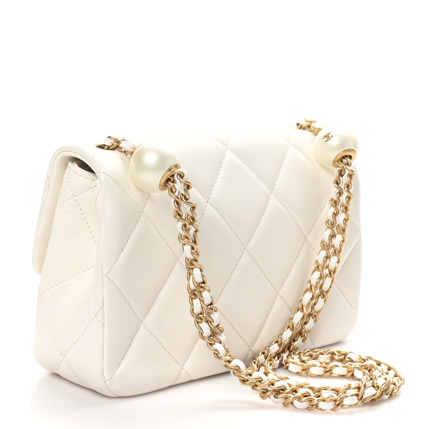 Lambskin Quilted Pearl Small Flap White