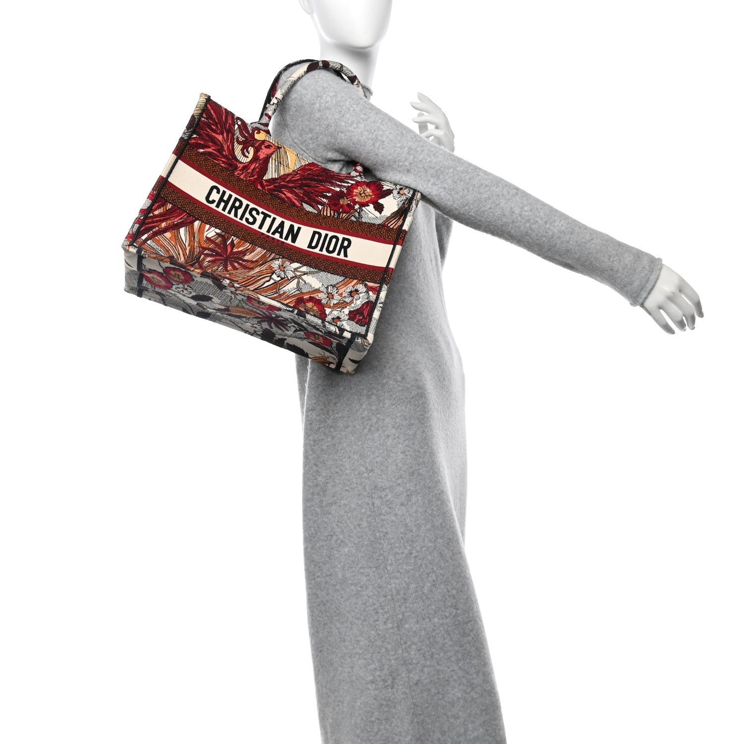 Canvas Embroidered Phoenix Medium Book Tote Red Multicolor