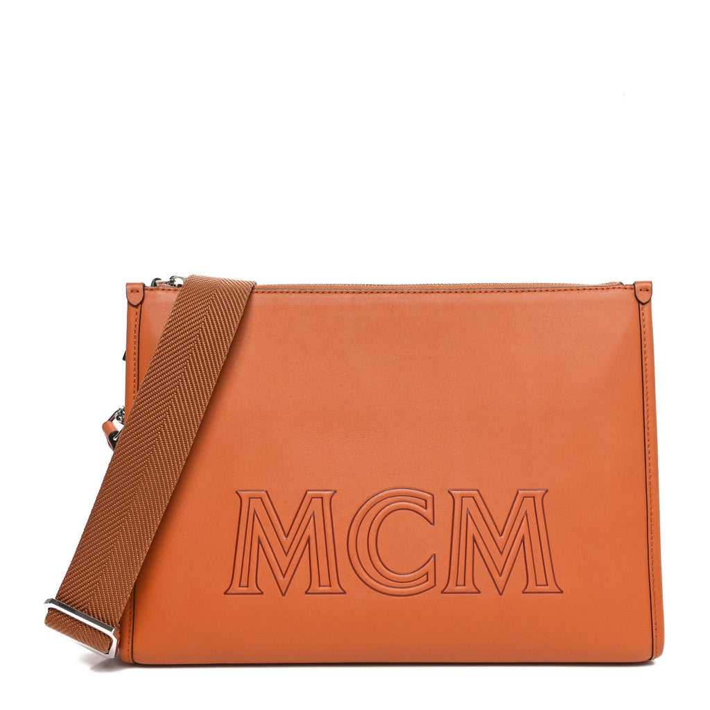 Calfskin Logo Aren Crossbody Messenger Bag Cognac