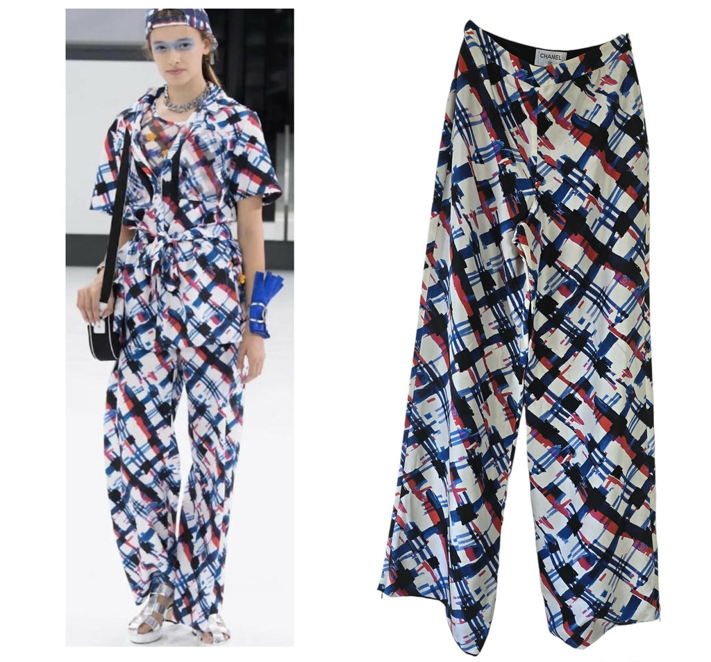 Rare Chanel 16P Runway Wide Leg Silk Trouser Pants FR 36