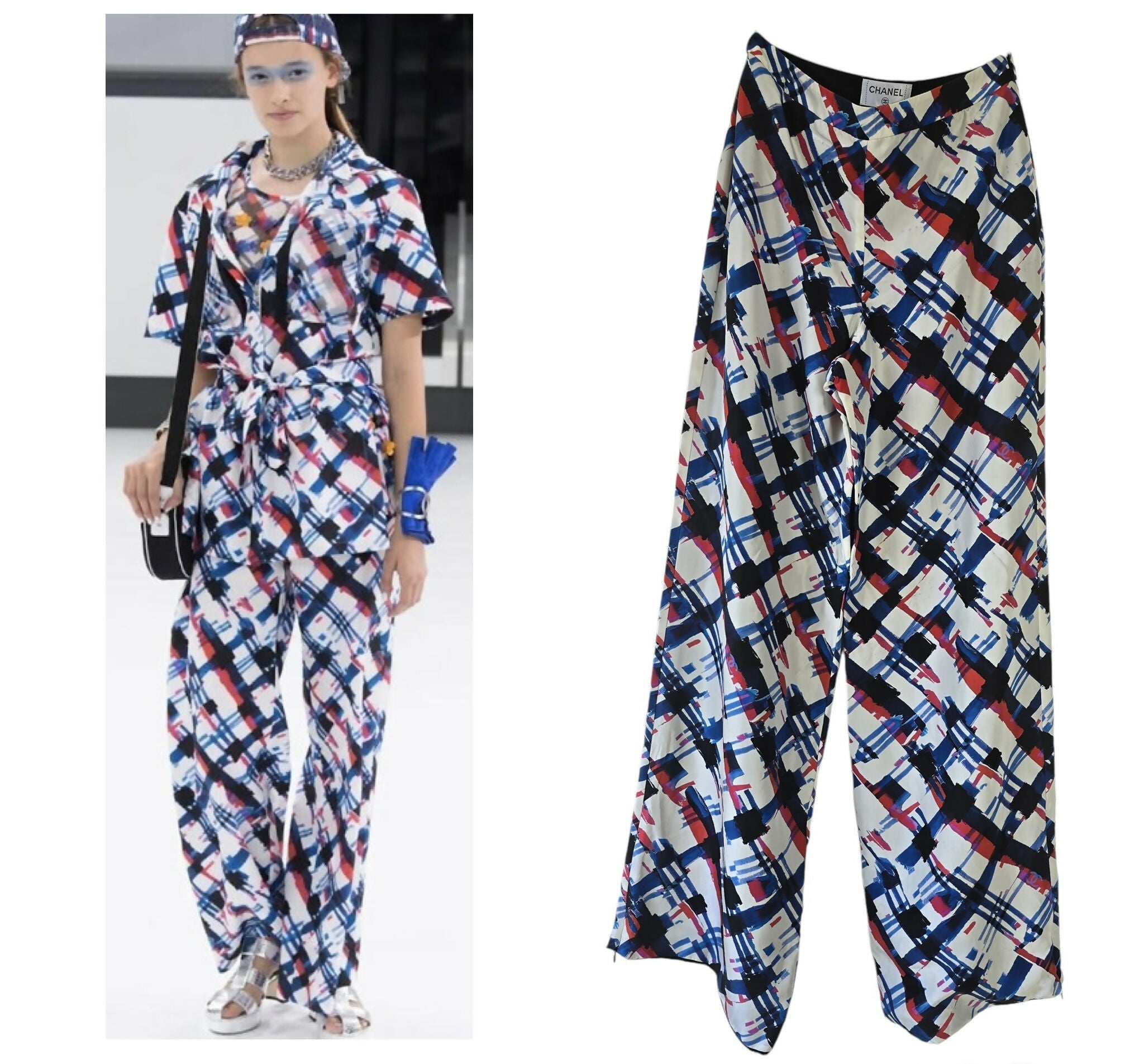Rare Chanel 16P Runway Wide Leg Silk Trouser Pants FR 36