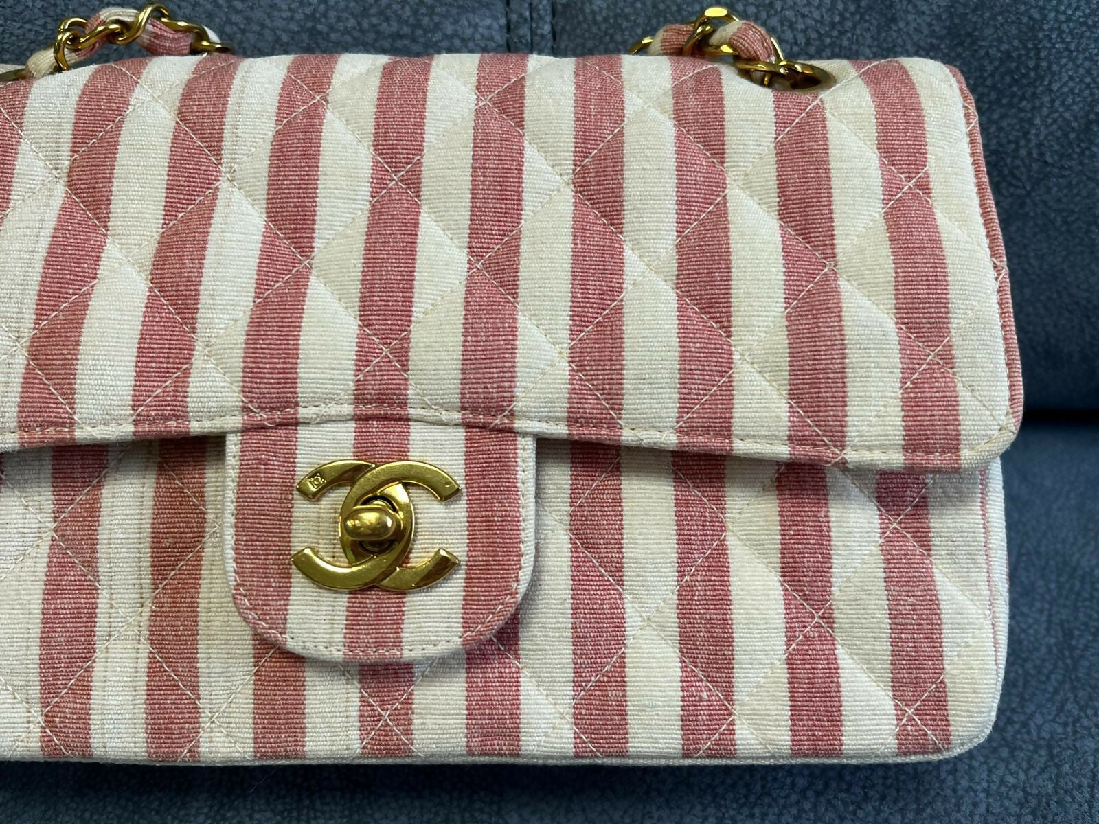 Chanel Vintage Striped Linen Classic Flap Bag