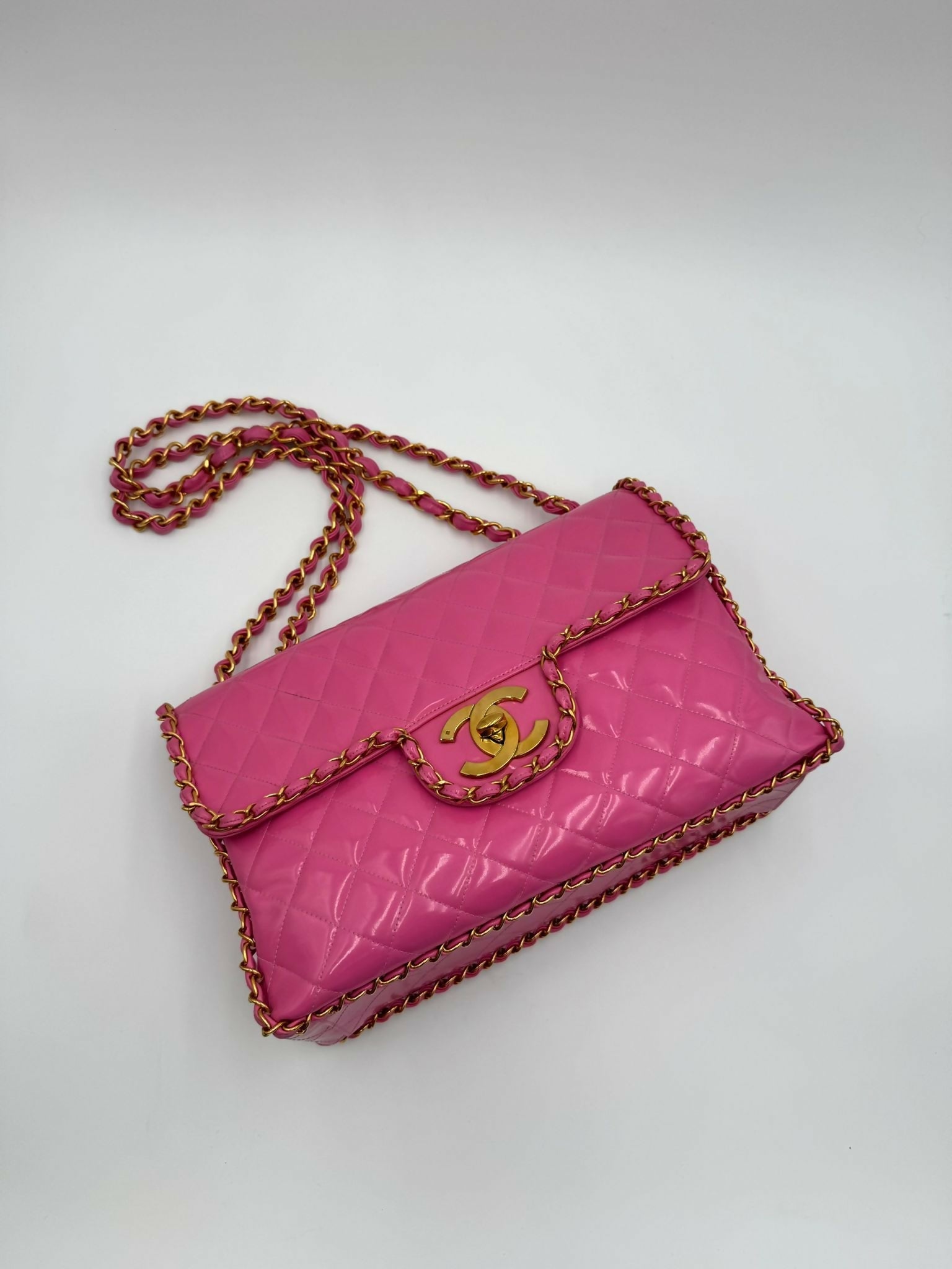 Chanel 1995 Vintage Barbie Pink Chainlink Maxi Flap Bag