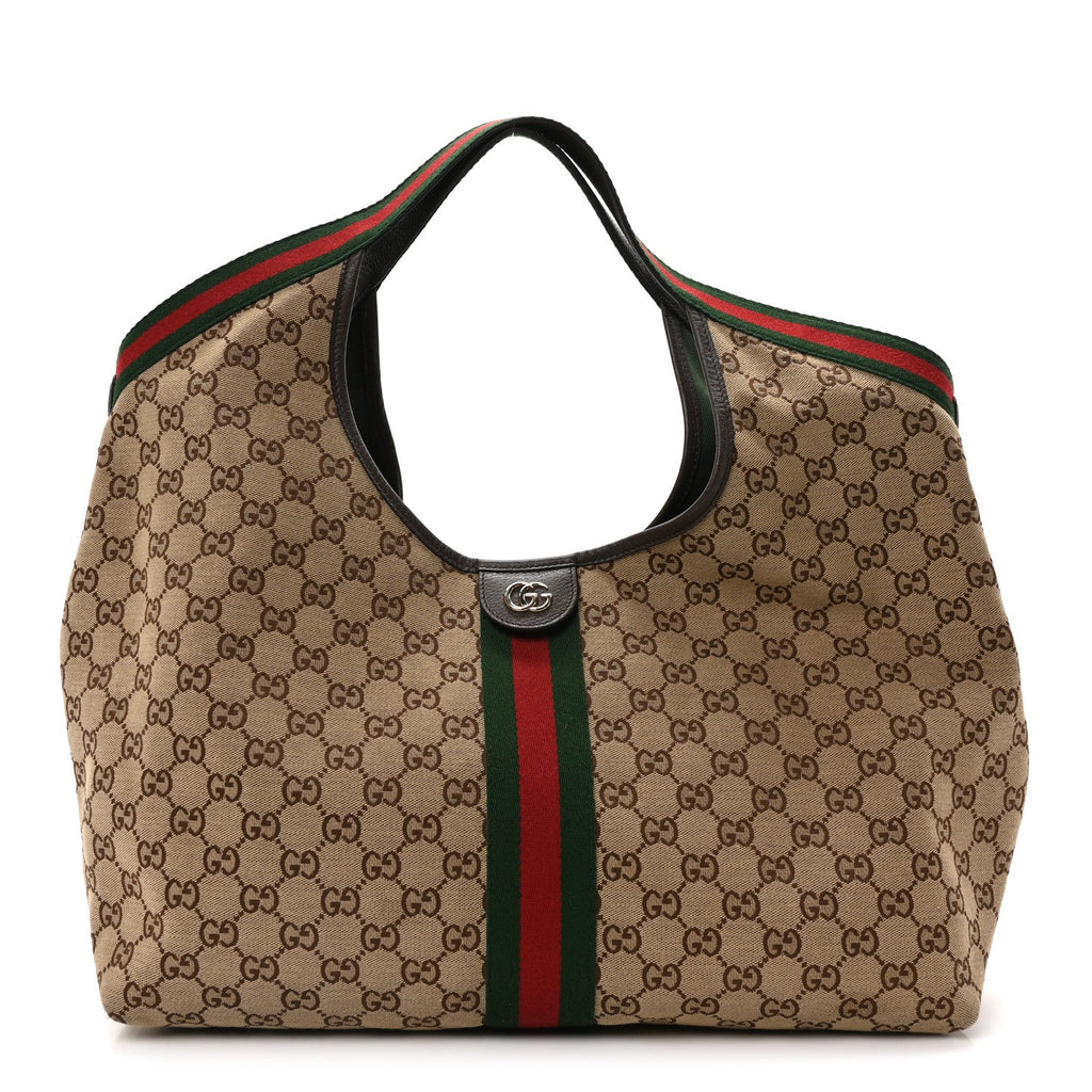 GG Supreme Monogram Web Large Giglio Tote Brown