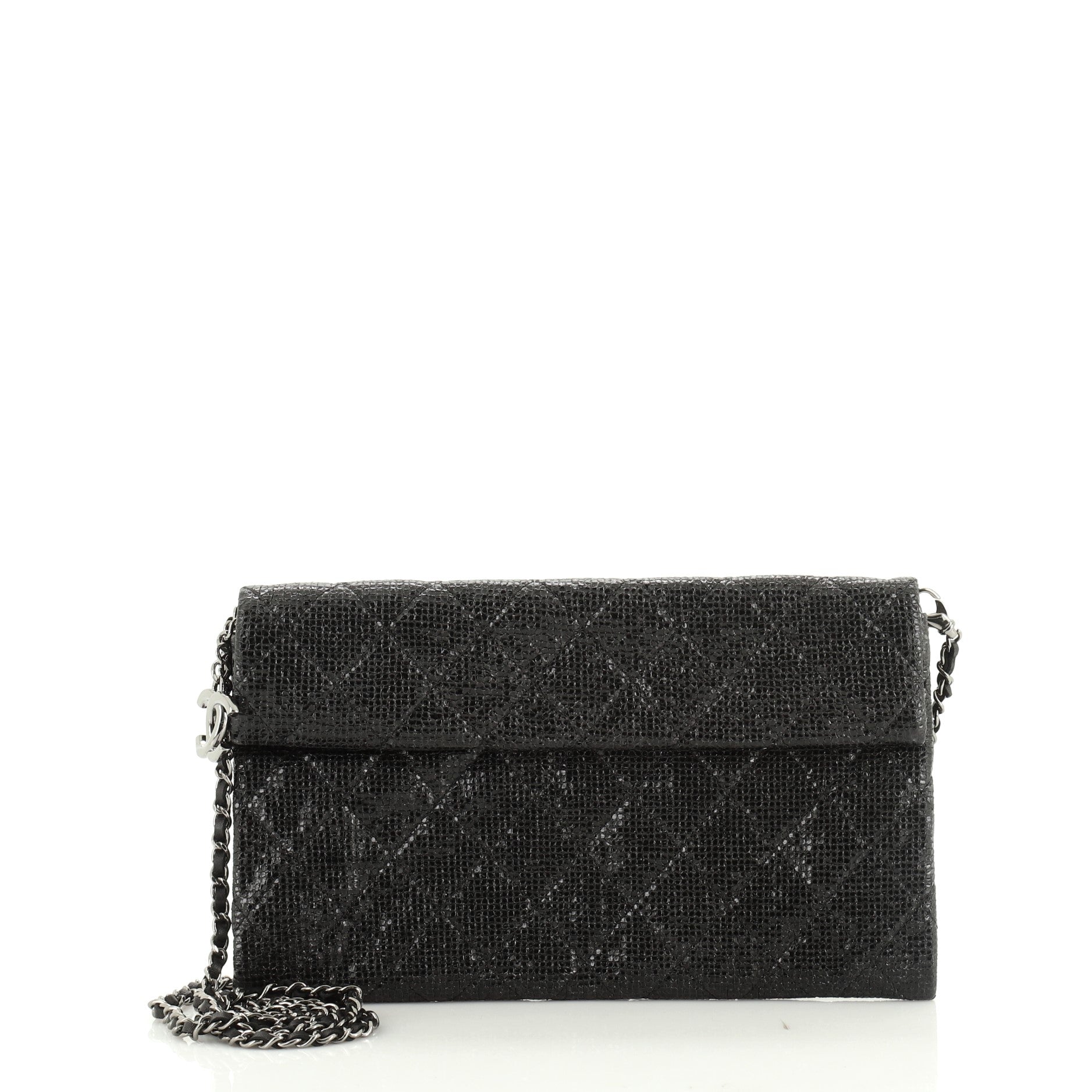 Chain Clutch Quilted Glittered Calfskin