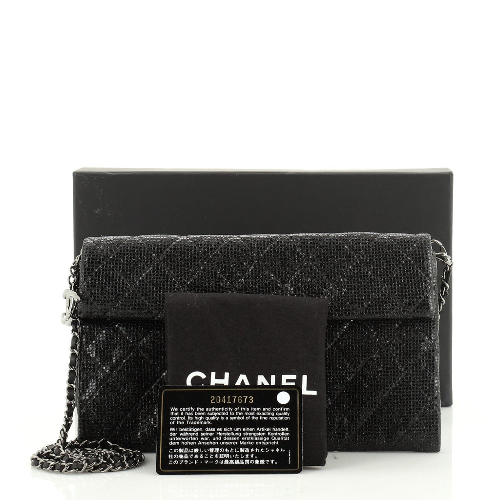 Chain Clutch Quilted Glittered Calfskin