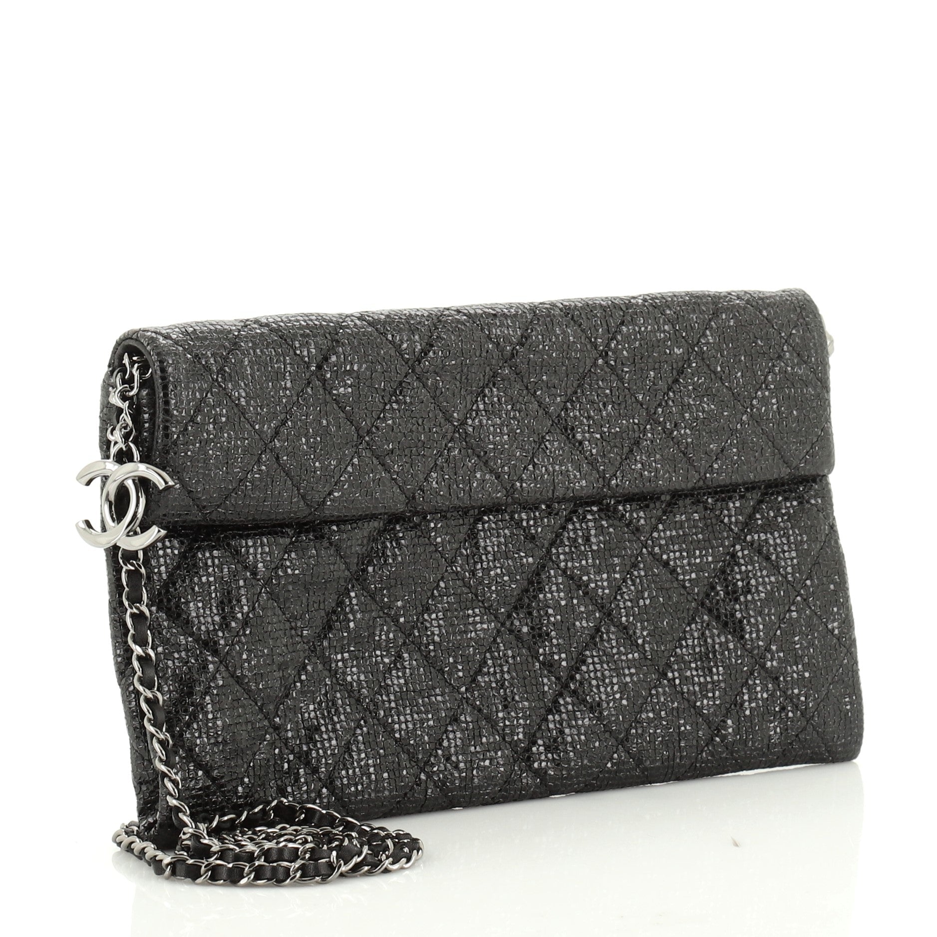 Chain Clutch Quilted Glittered Calfskin
