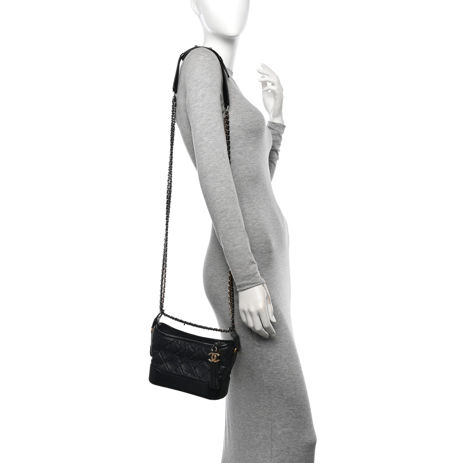 Aged Calfskin Quilted Small Gabrielle Hobo Black