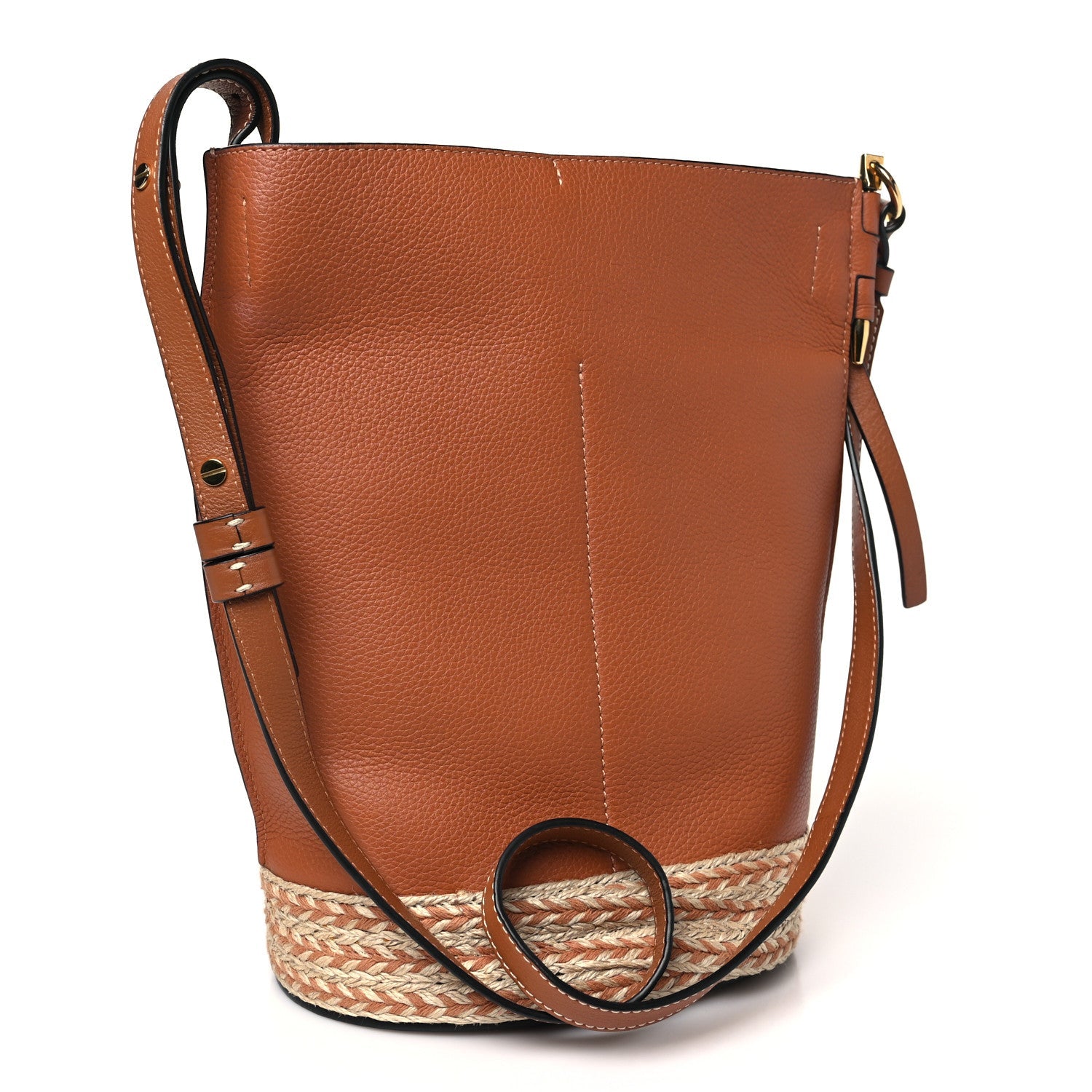 Calfskin Raffia Gate Bucket Bag Tan
