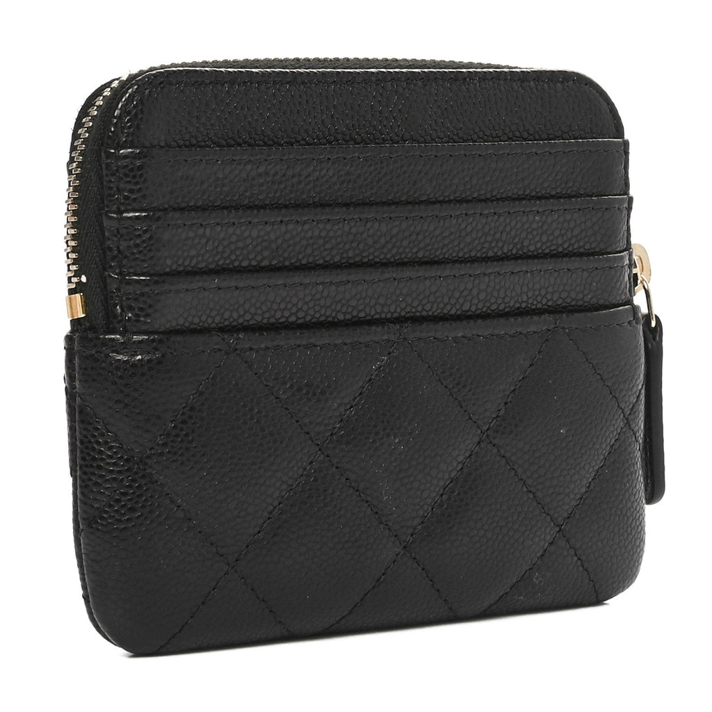 Caviar Quilted Zip  Holder Wallet Black