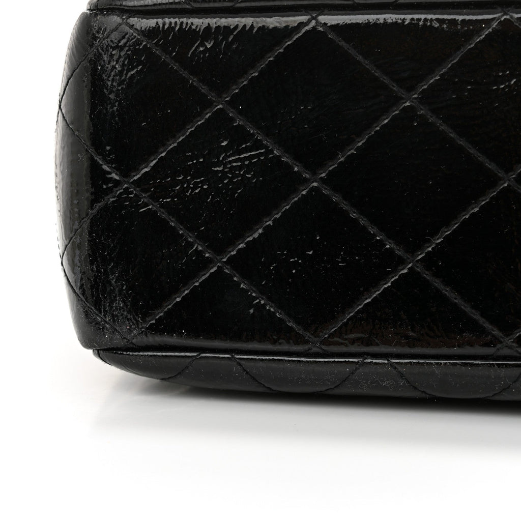 Crinkled Patent Quilted Jumbo Single Flap Black