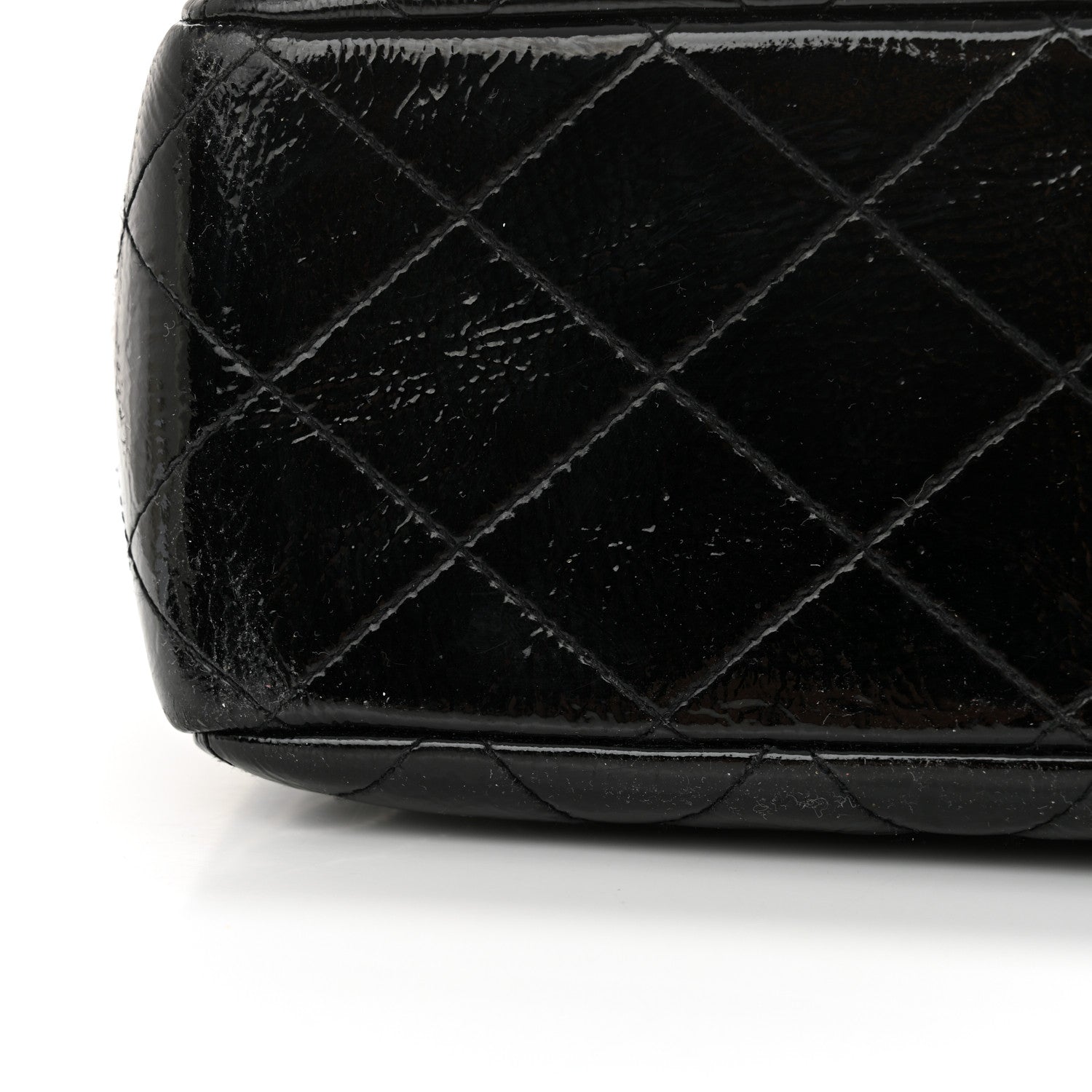 Crinkled Patent Quilted Jumbo Single Flap Black