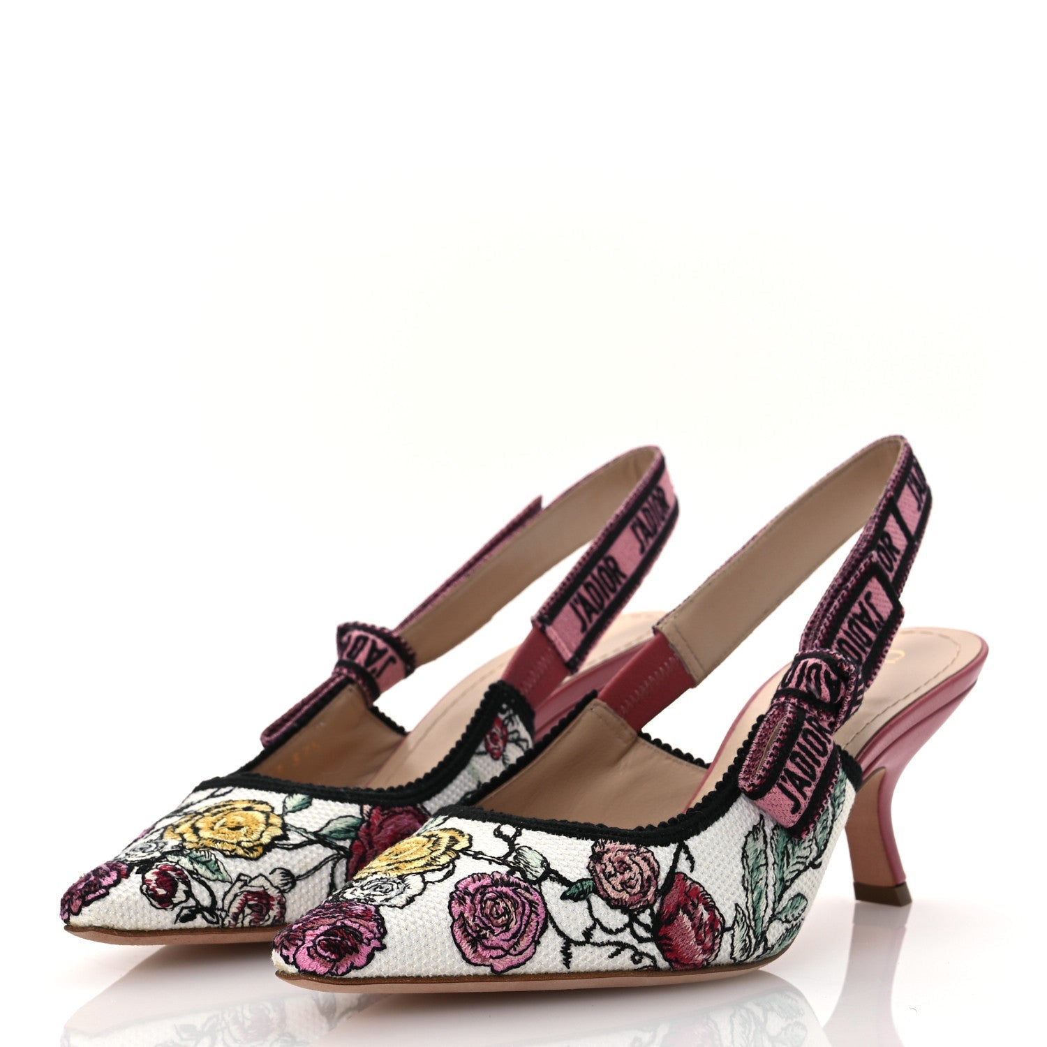 Canvas Embroidered Florilegio Ribbon J'Adior Slingback 65mm Pumps 37.5 White Multicolor