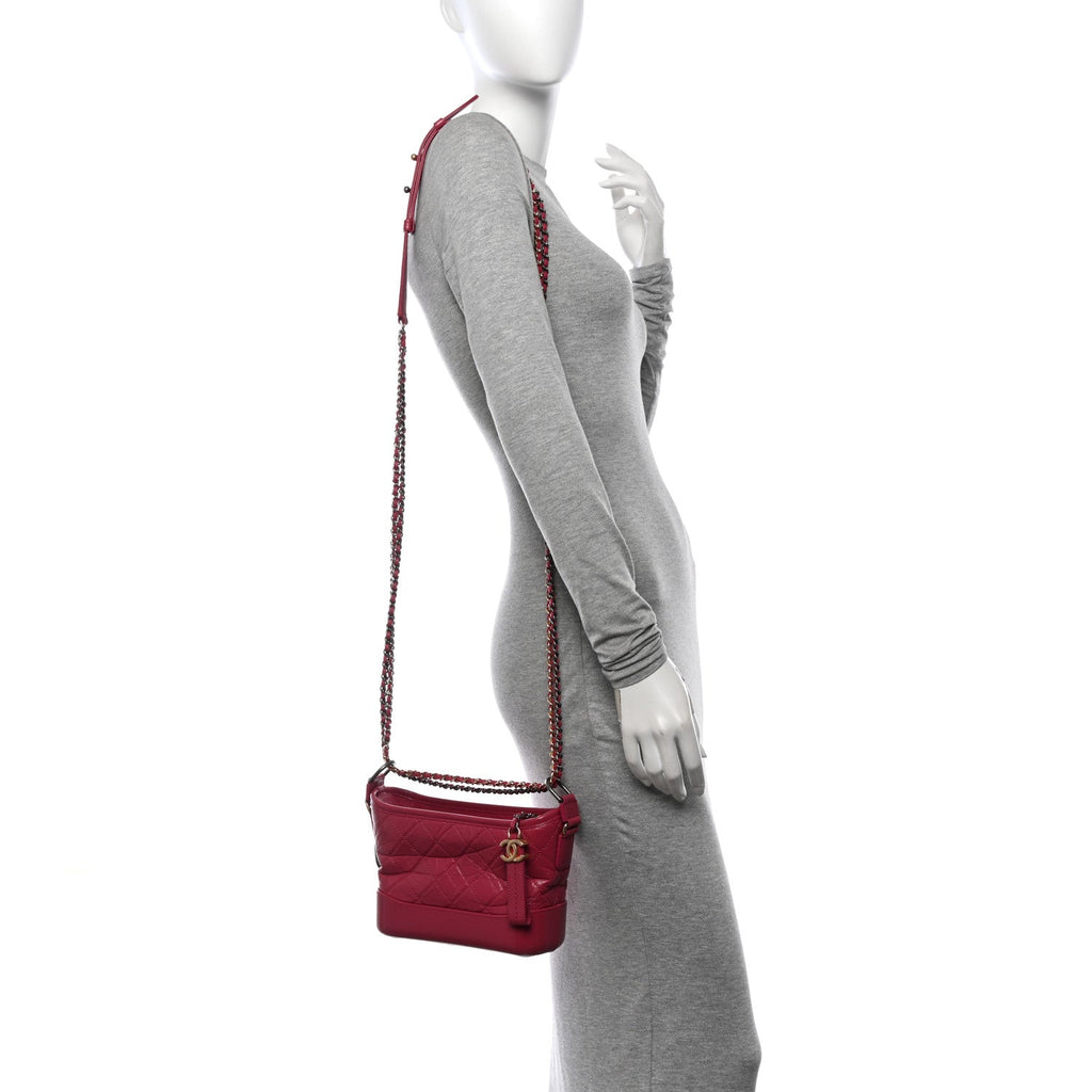 Aged Calfskin Quilted Small Gabrielle Hobo  Dark Pink