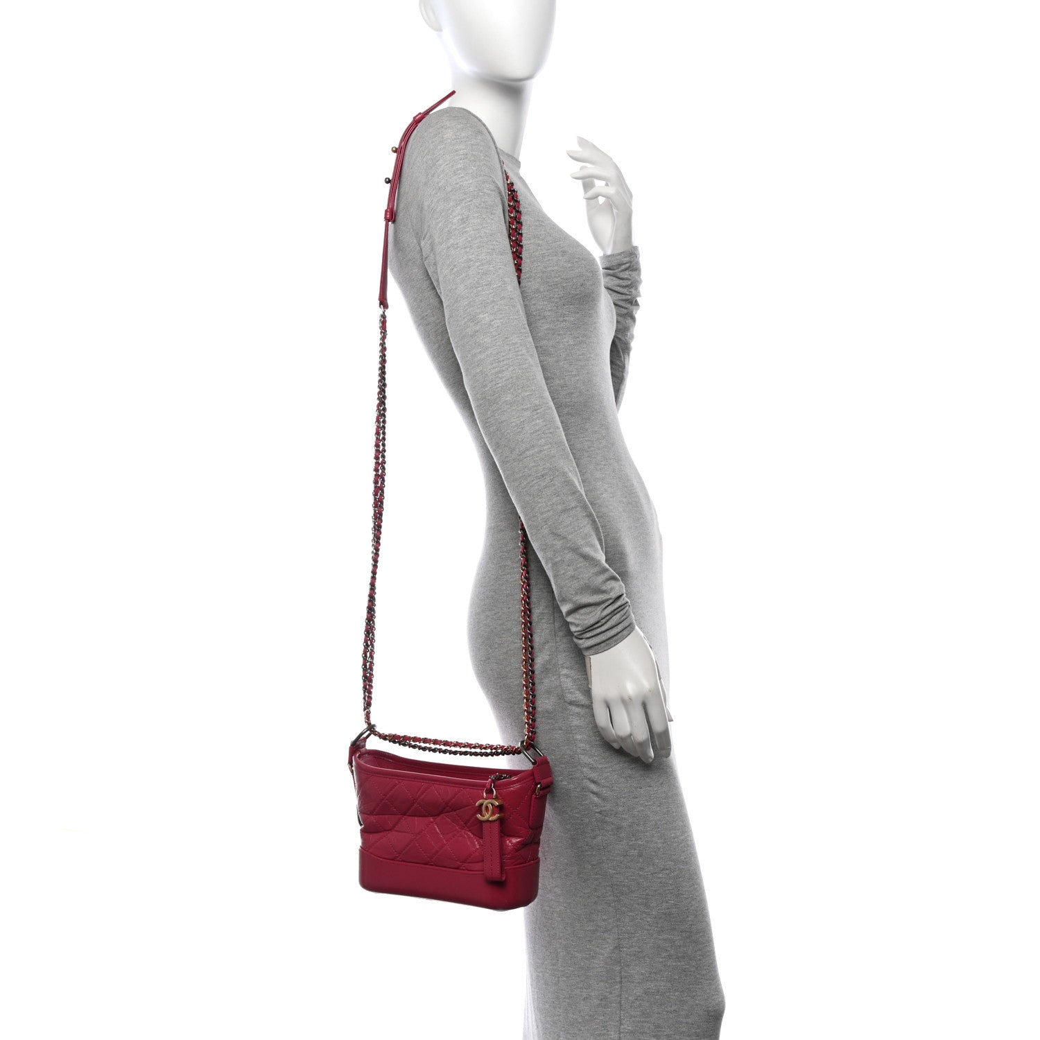 Aged Calfskin Quilted Small Gabrielle Hobo  Dark Pink
